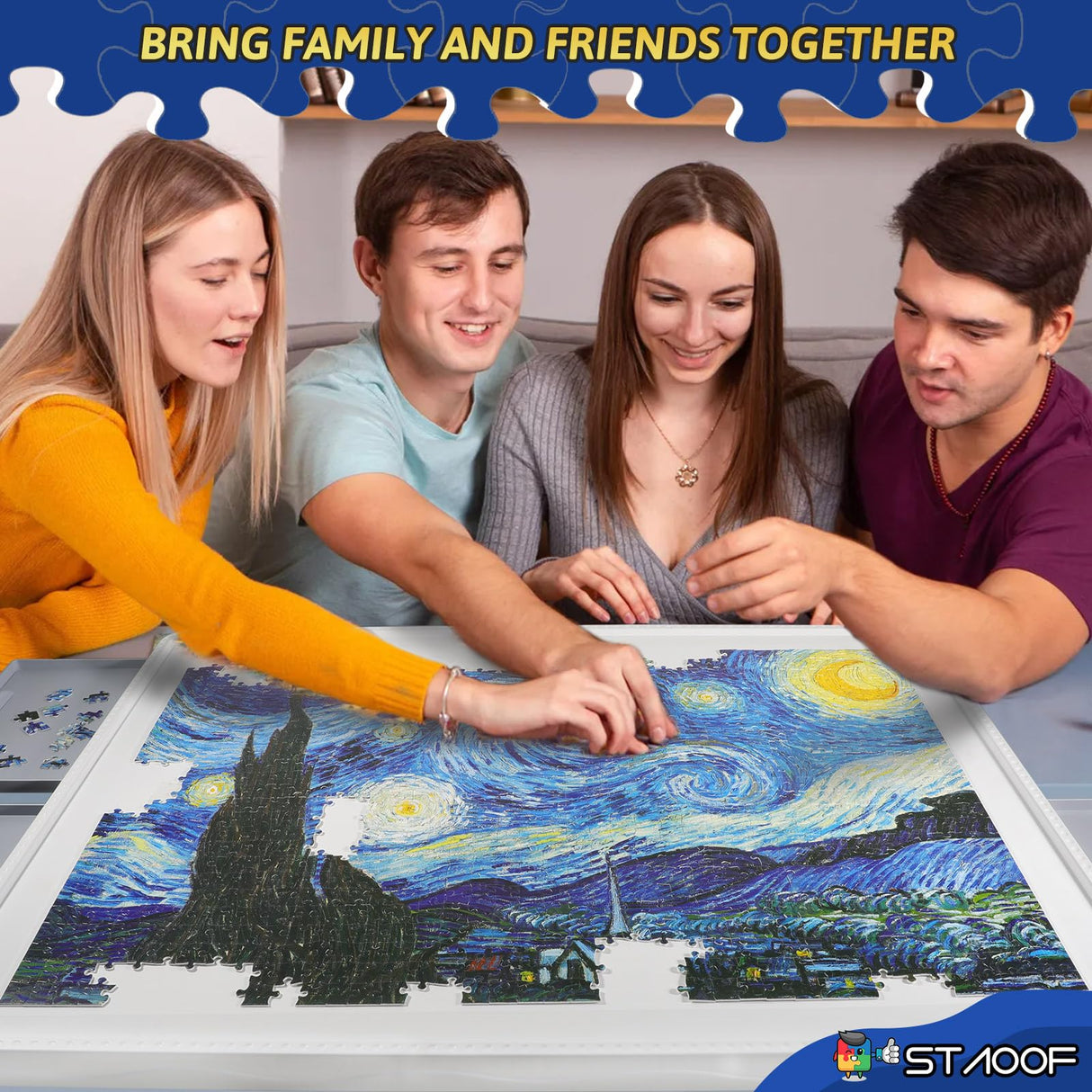 STAOOF Puzzle Board, 1500 Pieces Plastic Rotating Puzzle Table with Drawers and Cover - 35" x 27" Portable Jigsaw Puzzle Board for Adults - Puzzle Tray Accessories - Lazy Susan Spinning Puzzle Boards STAOOF