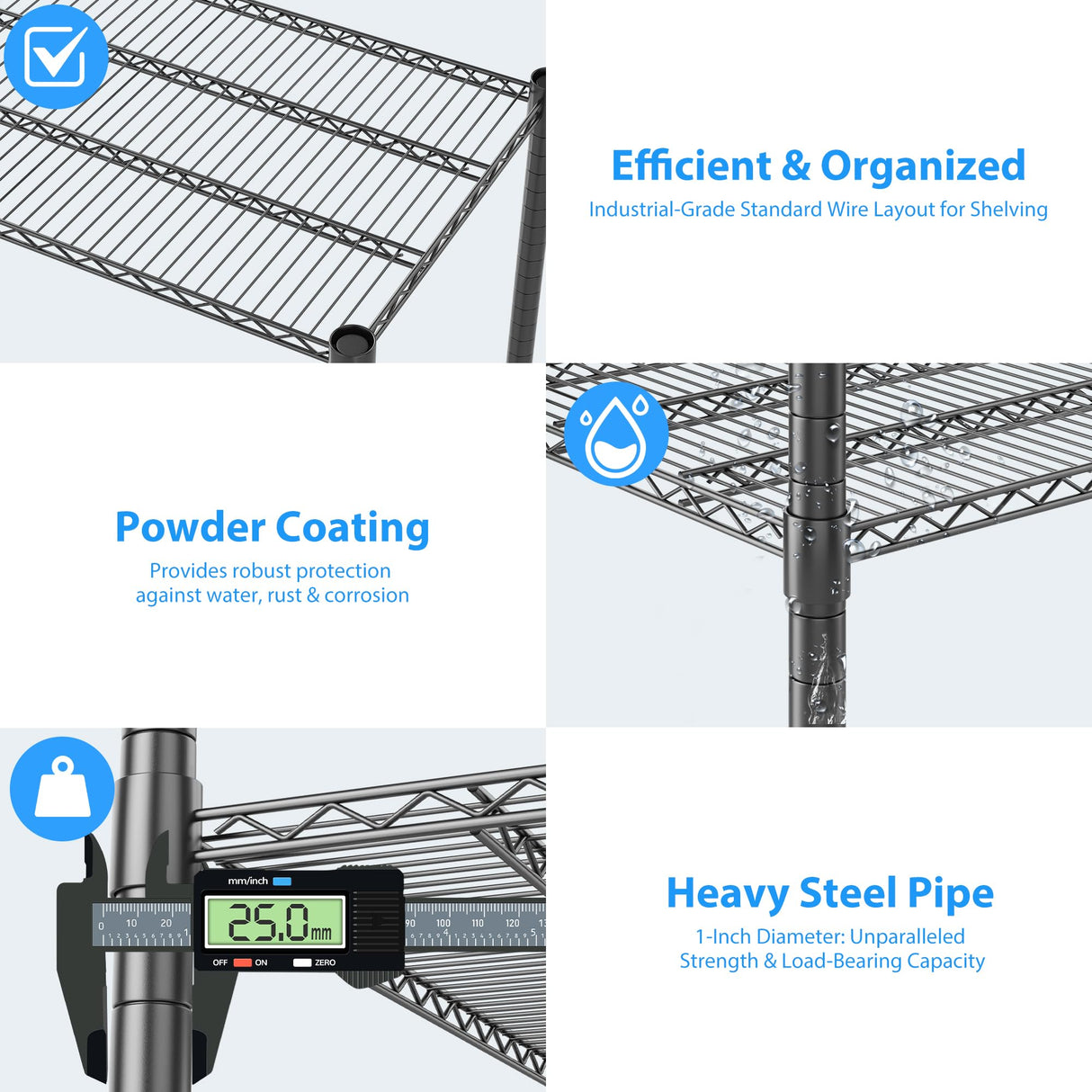 Homdox 60”W Storage Shelves, 4 Tier Heavy Duty Wire Shelving Unit with Wheels, 2400LBS Commercial Adjustable Metal Shelves for Storage, Garage Rack Pantry Shelves Kitchen Shelving, 24"x60"x72", Black Homdox