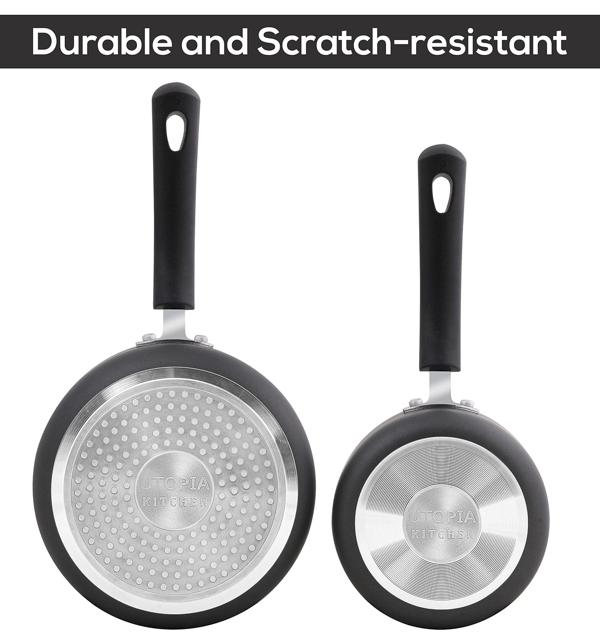 Utopia Kitchen Nonstick Saucepan Set with Lid, 1 Quart and 2 Quarts Multipurpose Pots Set for Home Kitchen or Restaurant (Grey-Black) Utopia Kitchen