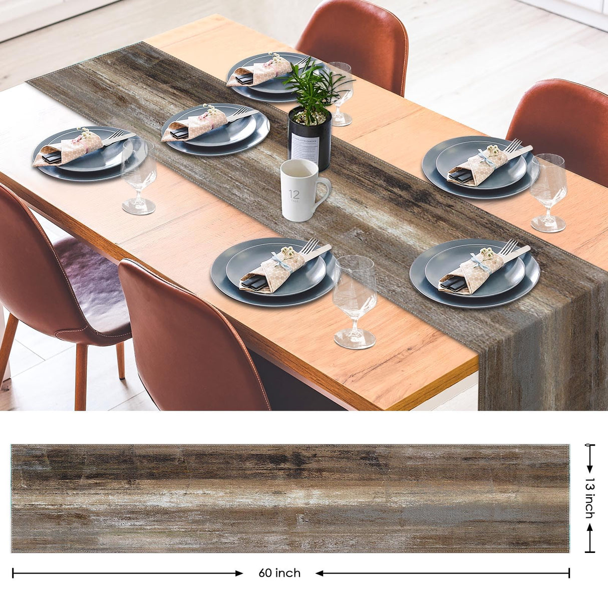 Emvency Farmhouse Table Runner, Abstract Grey and Dark Brown Art Painting for Kitchen Coffee Table Family Dinners Holiday Parties Wedding Events Decor(13x60 inch) Emvency