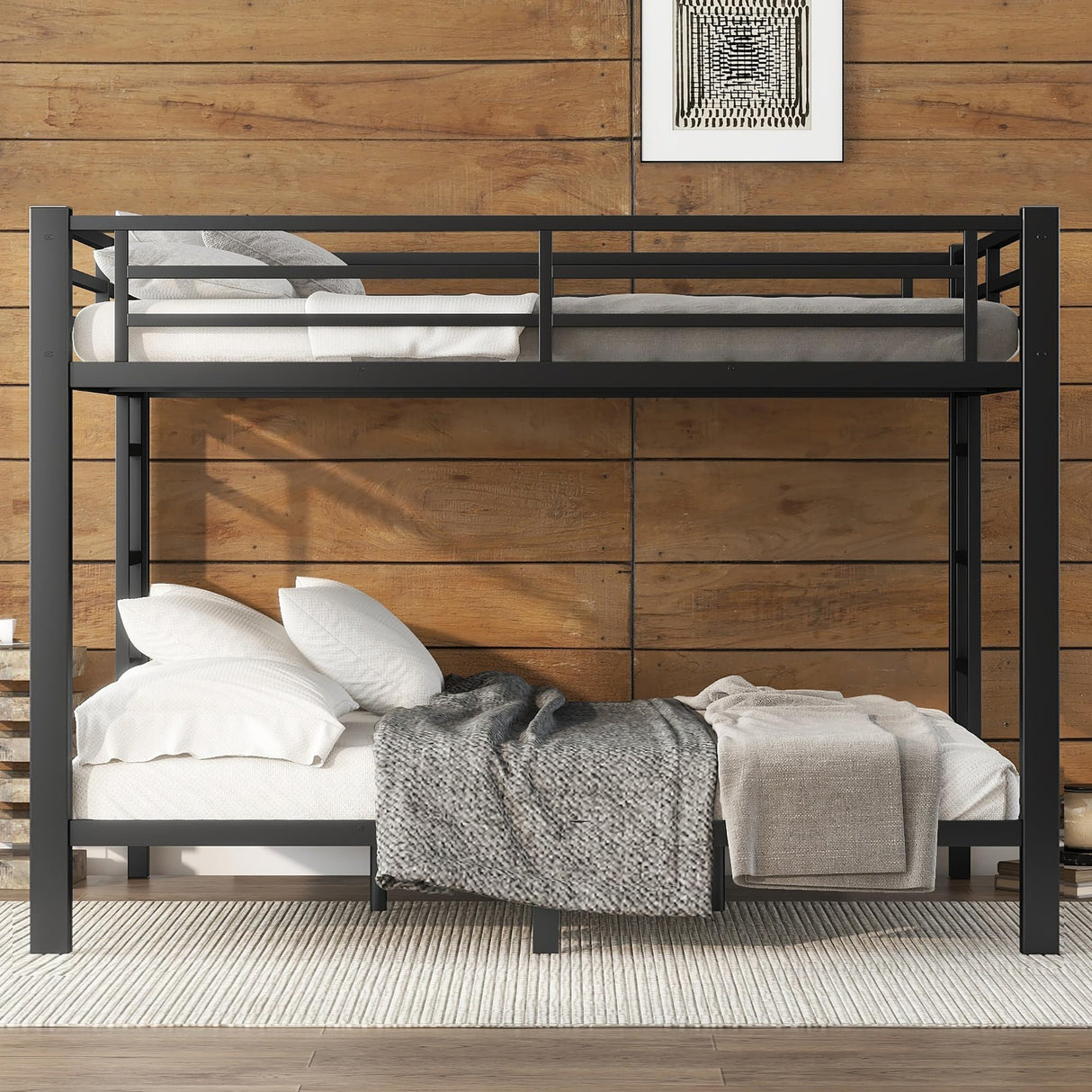 FUSVZ Stronger & Safer Steel Bunk Bed Queen Over Queen Size, Heavy-Duty Metal Bunk Queen Bed with Reinforced Legs and 2 Ladders for Kids Boys Girls Teens Adults, Easy to Assemble, Space-Saving FUSVZ