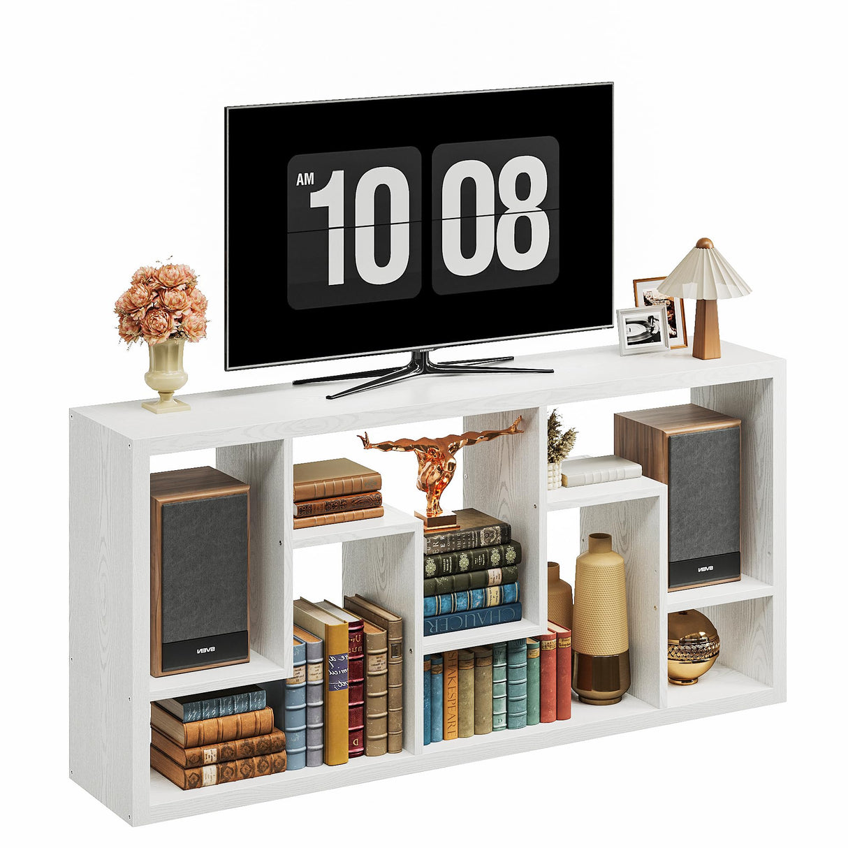 IRONCK Geometric Bookcase 6-Shelf Industrial Bookshelf White Etagere Bookcase Tall Storage Display Bookshelf with Thicken Shelf for Living Room Home Office IRONCK