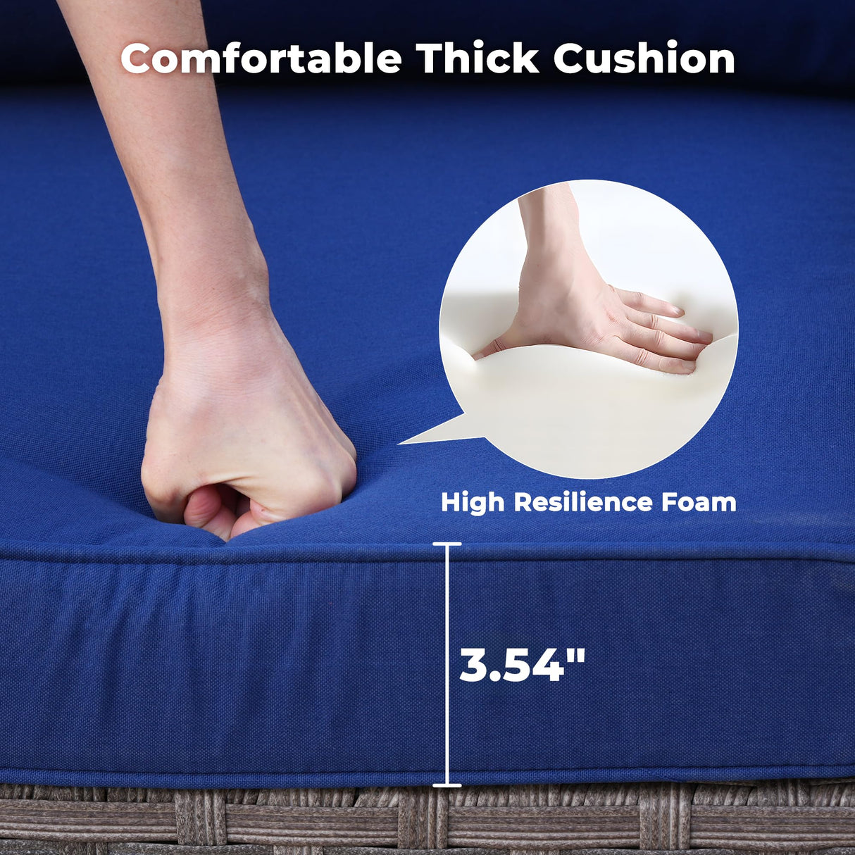 ovios 9 Pieces Patio Furniture Set, Outdoor Wicker Sectional Sofa with 42" Fire Pit Table Swivel Chair, Modern Modular Deep Seat Rattan Couch Conversation Sets, Navy Blue ovios