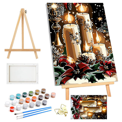 SENQAO Framed Paint by Numbers Kit for Adults Beginners with Wooden Easel, Christmas Candles Easy Paint by Number Kit with Frame, Watercolor Adult Paint by Number Framed Canvas 7.8x11.8inch