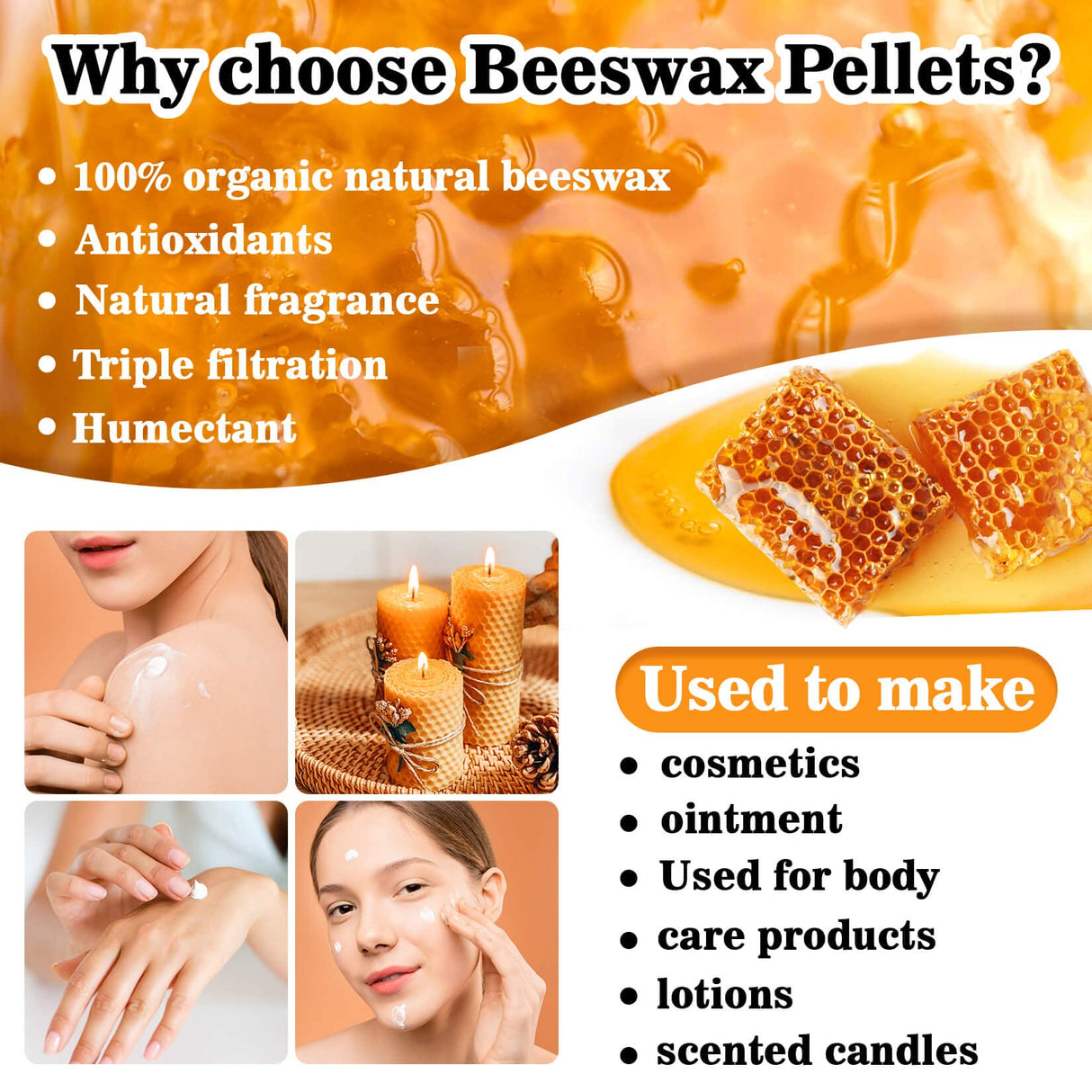 CARGEN White Beeswax Pellets - 428g Beeswax Pastilles Bulk Bees Wax Pellets Triple Filtered for DIY Making Candles Skin Care Lip Balm Soap Lotion and Soap Making Supplies CARGEN