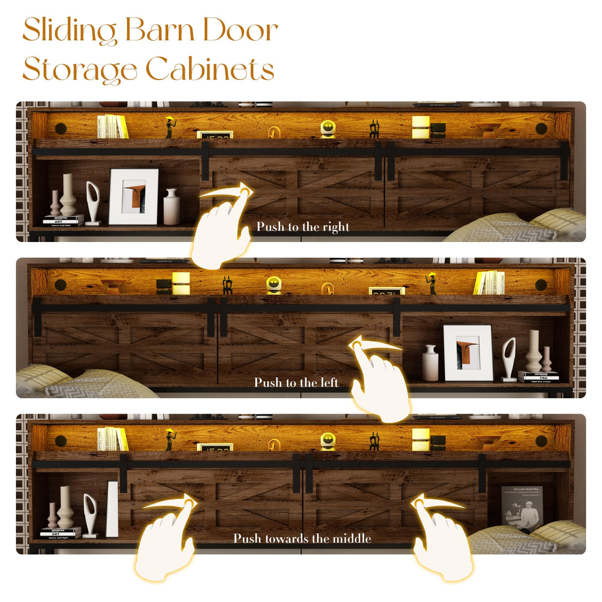 Daybed with Trundle and LED Light, Farmhouse Twin Daybed Frame with Storage Headboard & Charging Station, Heavy Duty Metal Day Bed with Sliding Barn Door for Living Room,Bedroom (Rustic Brown, Twin) HMYFGD