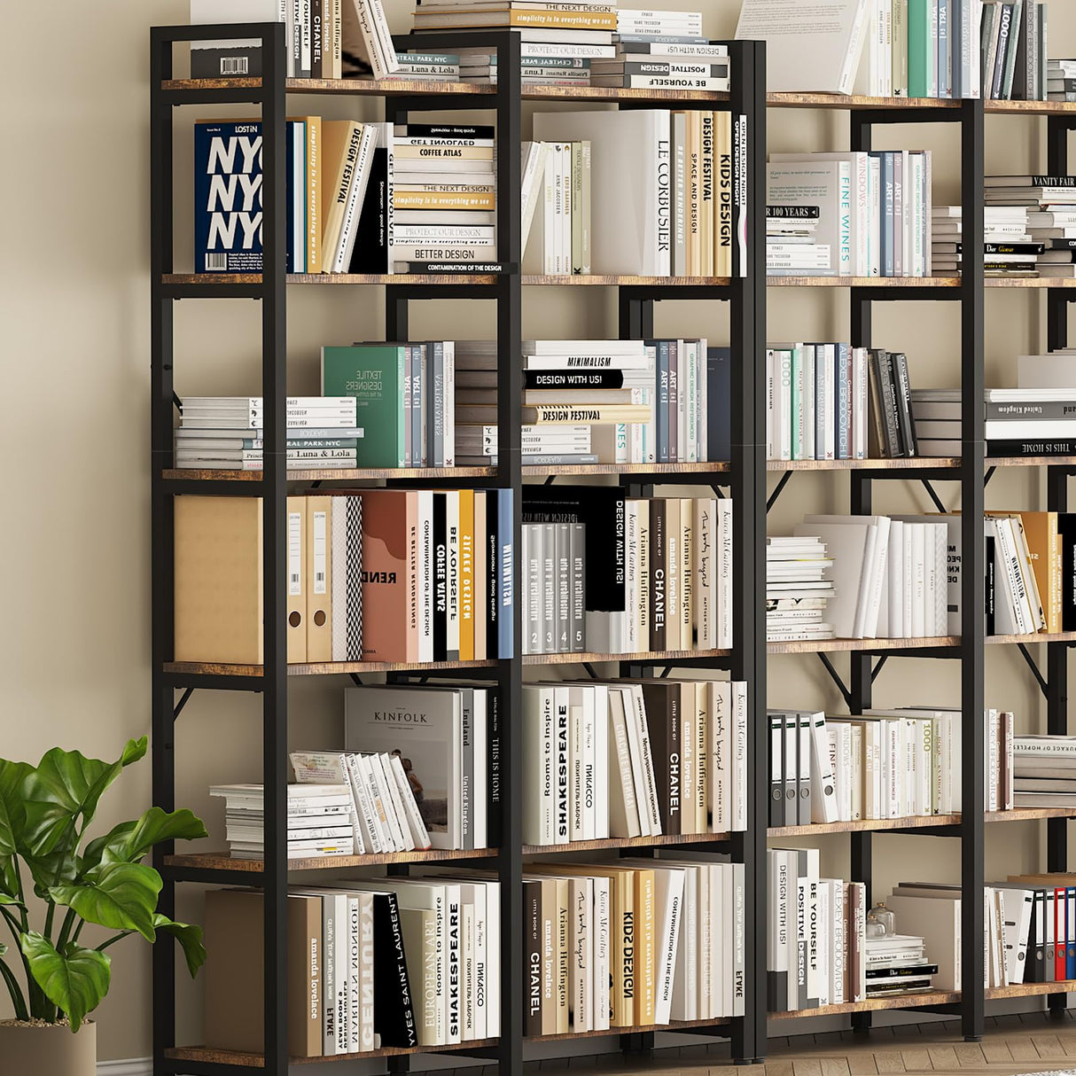 oneinmil Bookshelf 6 Tier, 71.5'' Industrial Wood Bookshelves, Book Shelf with 12 Open Display Shelves & Metal Frame, Tall Bookcase for Home and Office, Rustic Brown oneinmil