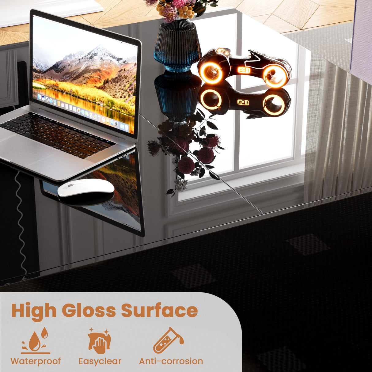 High Gloss Coffee Table with Storage,Black Square Lift Top Coffee Tables with LED & Flip Lid, Small Modern Coffee Table for Living Room with Drawer HAIOOU