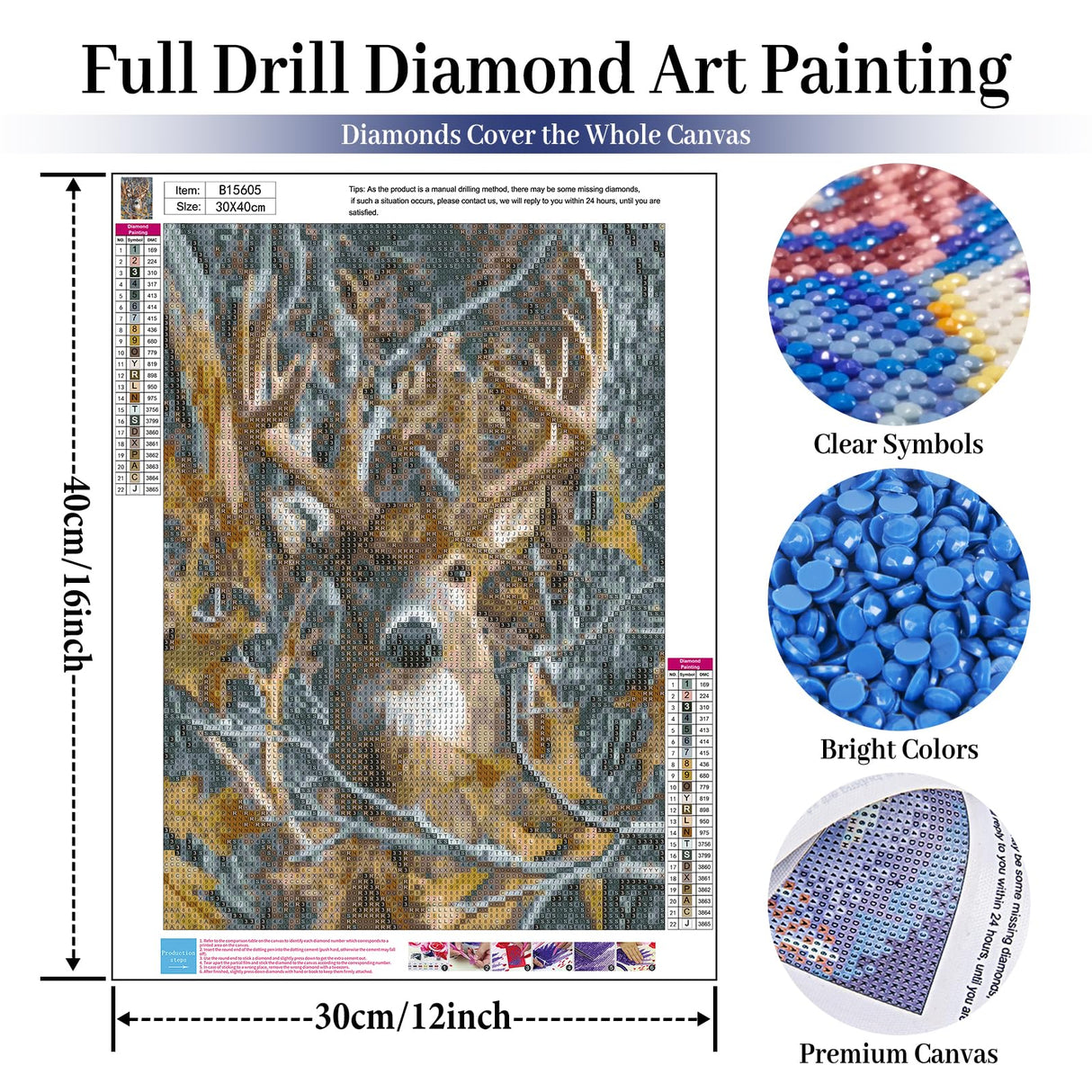 Deer Diamond Art Kits for Adults, Deer Diamond Painting Kits for Adults Beginners, DIY 5D Forest Diamond Painting with Round Gem Art Kits for Gift Home Wall Decor 12x16 Inch Fountor