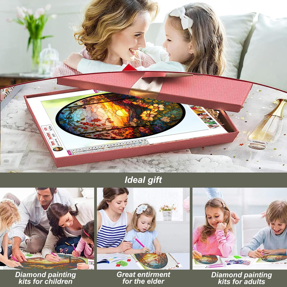 Stalente Diamond Painting Kits for Adults, 5D DIY Diamond Art Kits for Beginners Round Full Drill Diamond Painting for Home Wall Decoration Gift 12×12inch, Stained Glass Sunflower Stalente