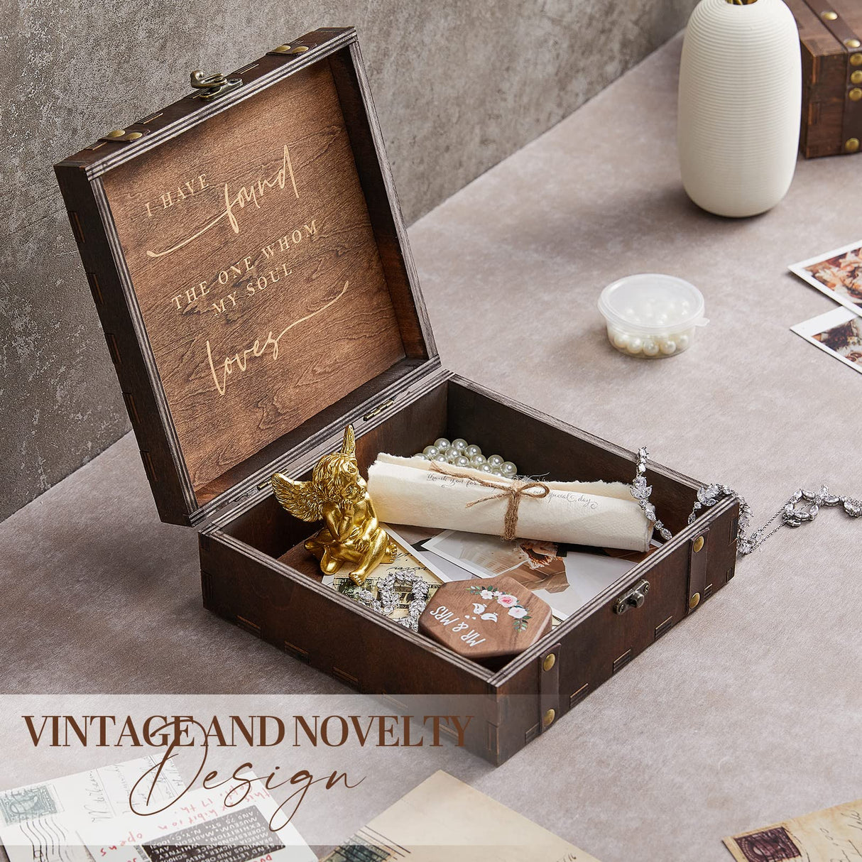 AW BRIDAL Wedding Keepsake Box with Lids Wood Memory Box Bridal Shower Gifts Wedding Engagement Gifts for Couples Mr Mrs Storage Gift Box AW BRIDAL
