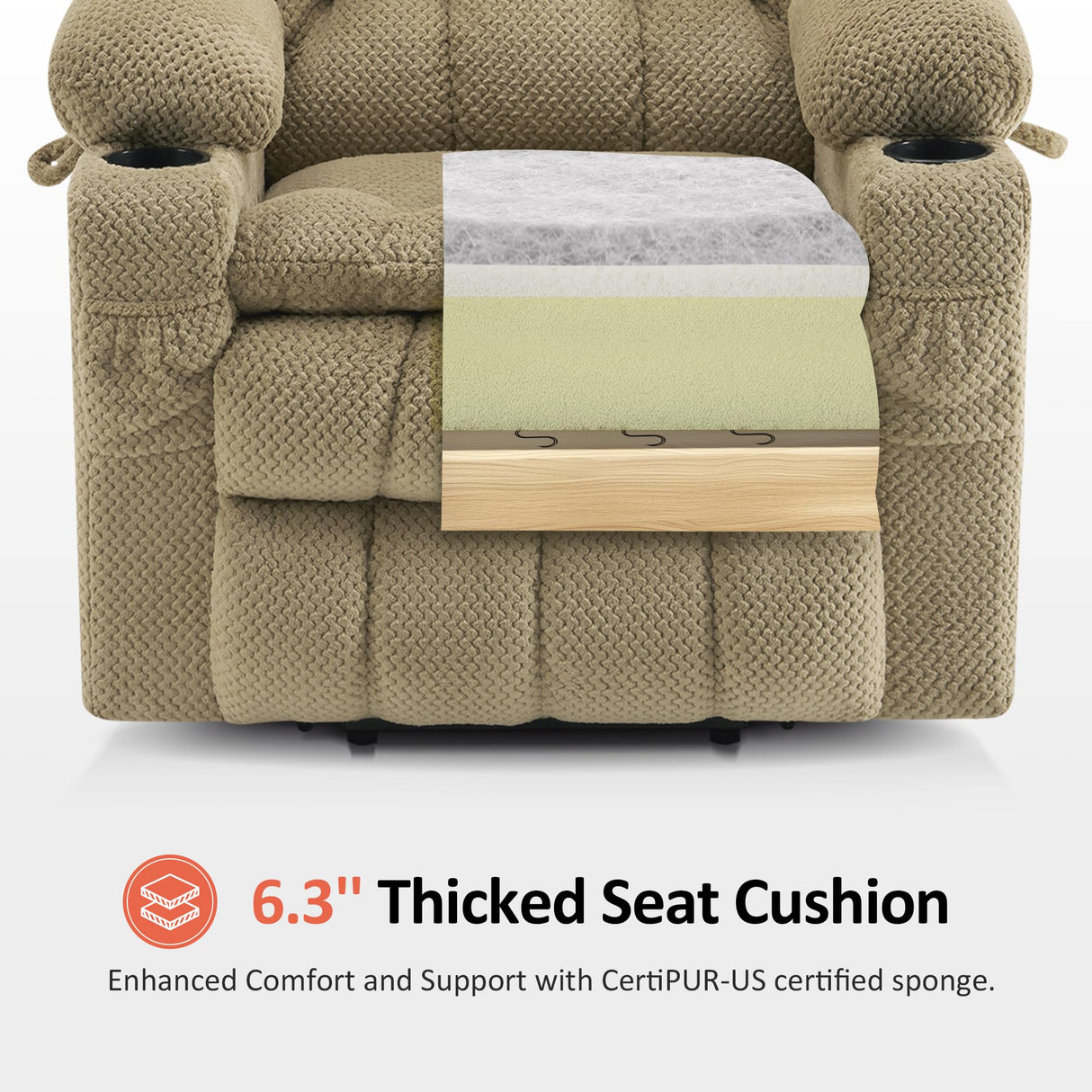 MCombo Dual Motor Power Lift Recliner Chair with Massage and Heat for Elderly People, Infinite Position, USB Ports, Cup Holders, Fabric 7890 (Medium, Beige) MCombo