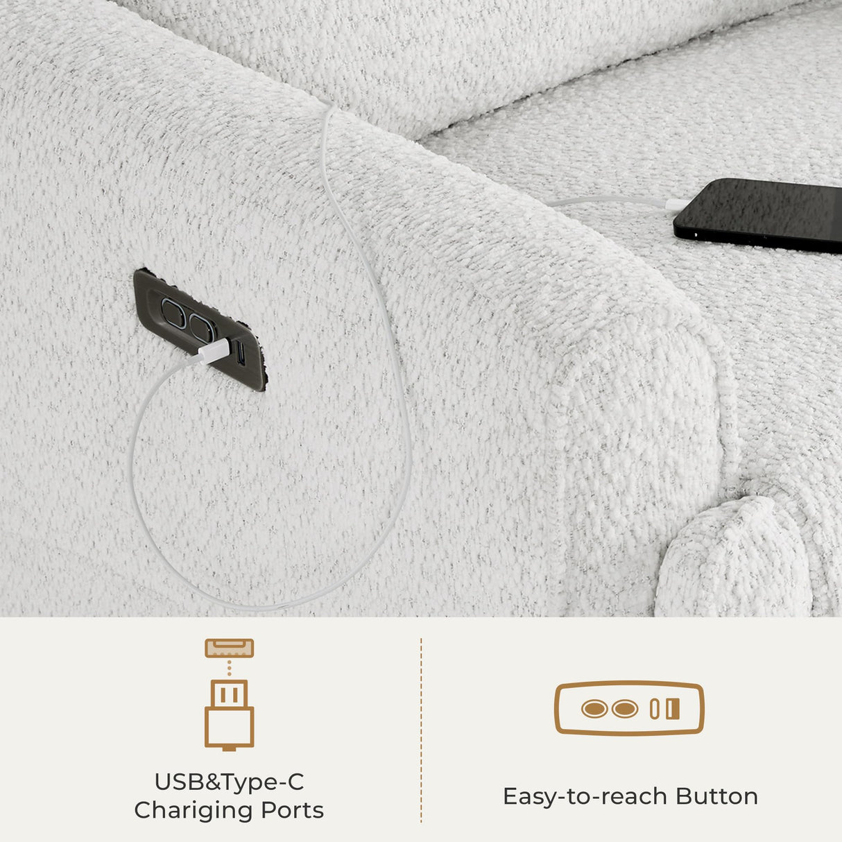 CHITA Electronic Power Recliner Chair Swivel Glider, FSC Certified Modern Nursery Rocking Chair with USB and Type-C Ports, Boucle White CHITA