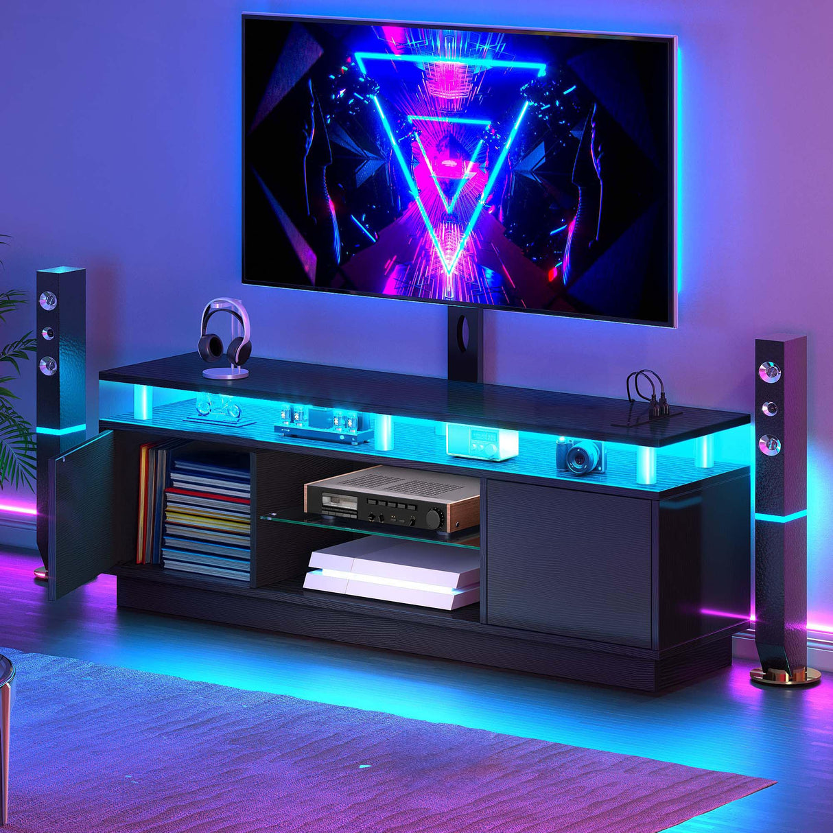 YITAHOME TV Stand with Mount for 75/70/65 inch TV, Entertainment Center with Storage, Modern LED TV Stand w/Power Outlets for Living Room, TV Console Media Cabinet, Black YITAHOME