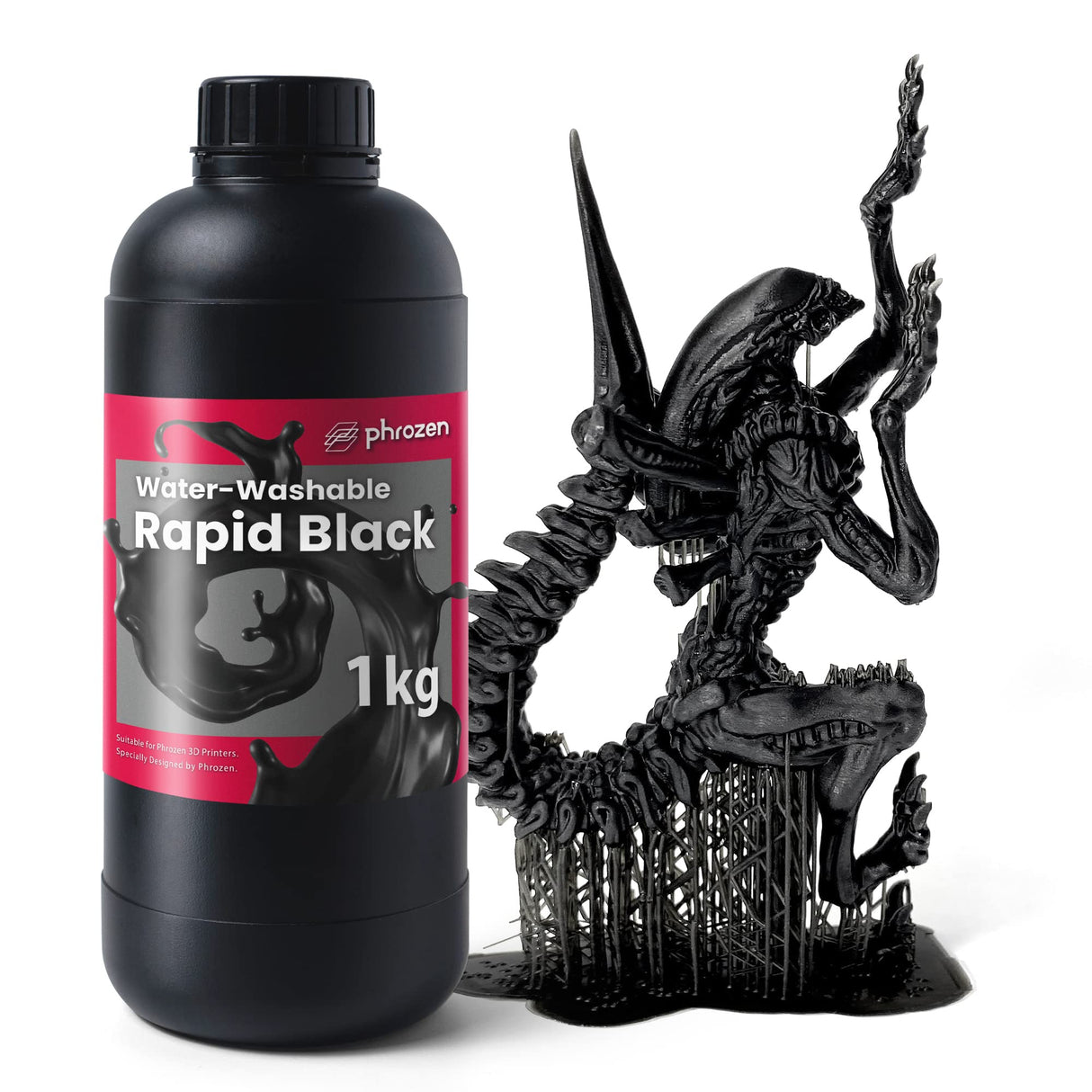 phrozen 3D Printer Water-Washable Rapid Black Resin, 405nm LCD UV-Curing Photopolymer Resin for High Precision Printing, Low Odor, Non-Brittle, Easy to Clean and Cure (1KG) phrozen