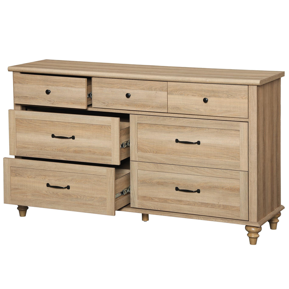 WAMPAT Kids Dresser with 7 Drawers for Bedroom, Wide Baby Dresser for Nursery & Kids Room, Farmhouse Chests & Dressers, Wooden Dresser Closet Organizer for Children’s Bedroom, 54 Inch, Oak WAMPAT