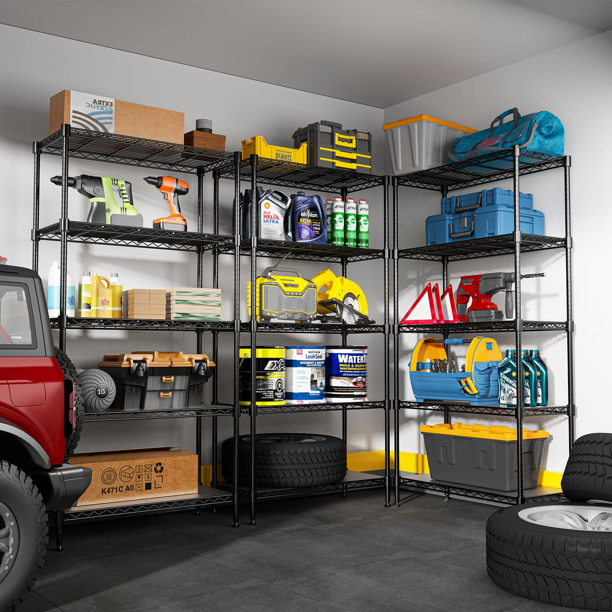 RackBro 72" H Storage Shelves 5 Tier Wire Shelving with Shelf Liners, Adjustable Metal Garage Shelving, 1325LBS Heavy Duty Commercial Storage Rack for Pantry Kitchen, 35" W x 16" D x 72" H, Black RackBro