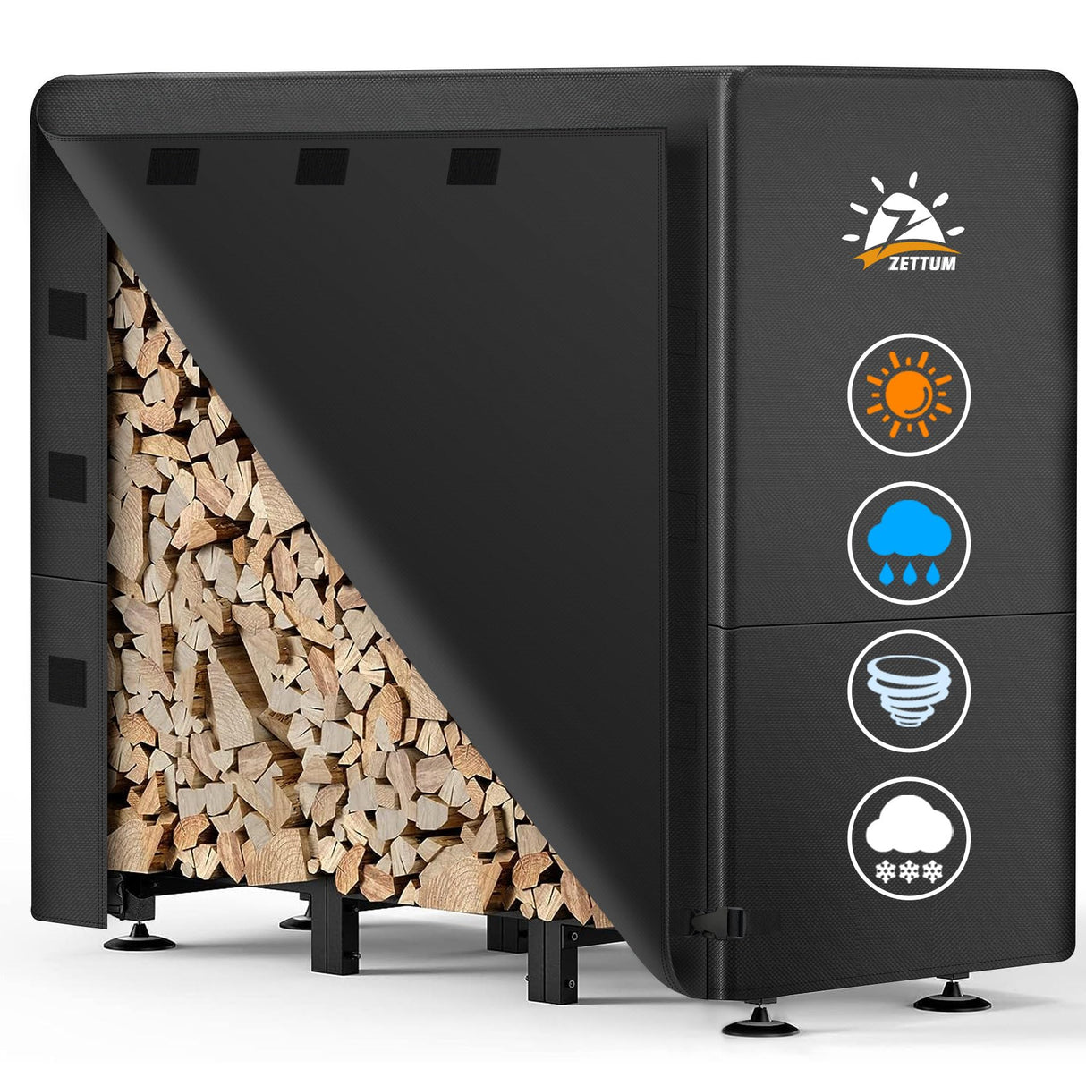 Zettum Firewood Rack Cover 4 Feet - 600D Wood Rack Cover Waterproof & Heavy Duty, 4 Foot Outdoor Log Pile Holder Covers Storage for 4FT Standard Fire Wood Rack Stands (48 x 24 x 49 Inch) Zettum