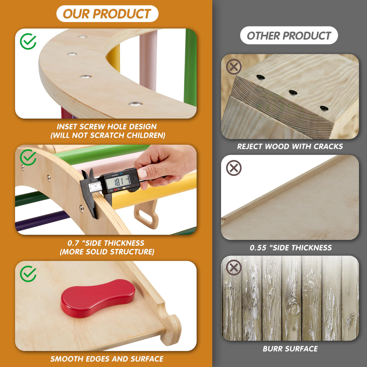 5 in 1 Pikler Triangle Gym, Montessori Foldable Wooden Climbing Set with Ramp, Arch Climber and Rocker, Toddlers Climbing Triangle Learning Waldorf Children Jungle Gym for Kids 2-6 Years (Rainbow) Grecodown