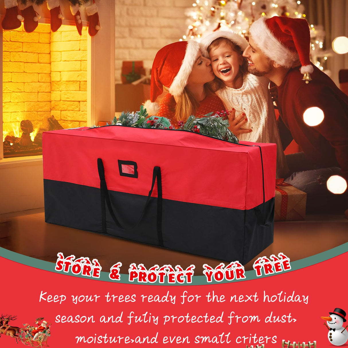 Wesnoy Large Heavy Duty Christmas Tree Storage Bag Waterproof Christmas Tree Storage Box with Handles Xmas Bin for Holiday Disassembled(Red, Black,7.5 ft) Wesnoy