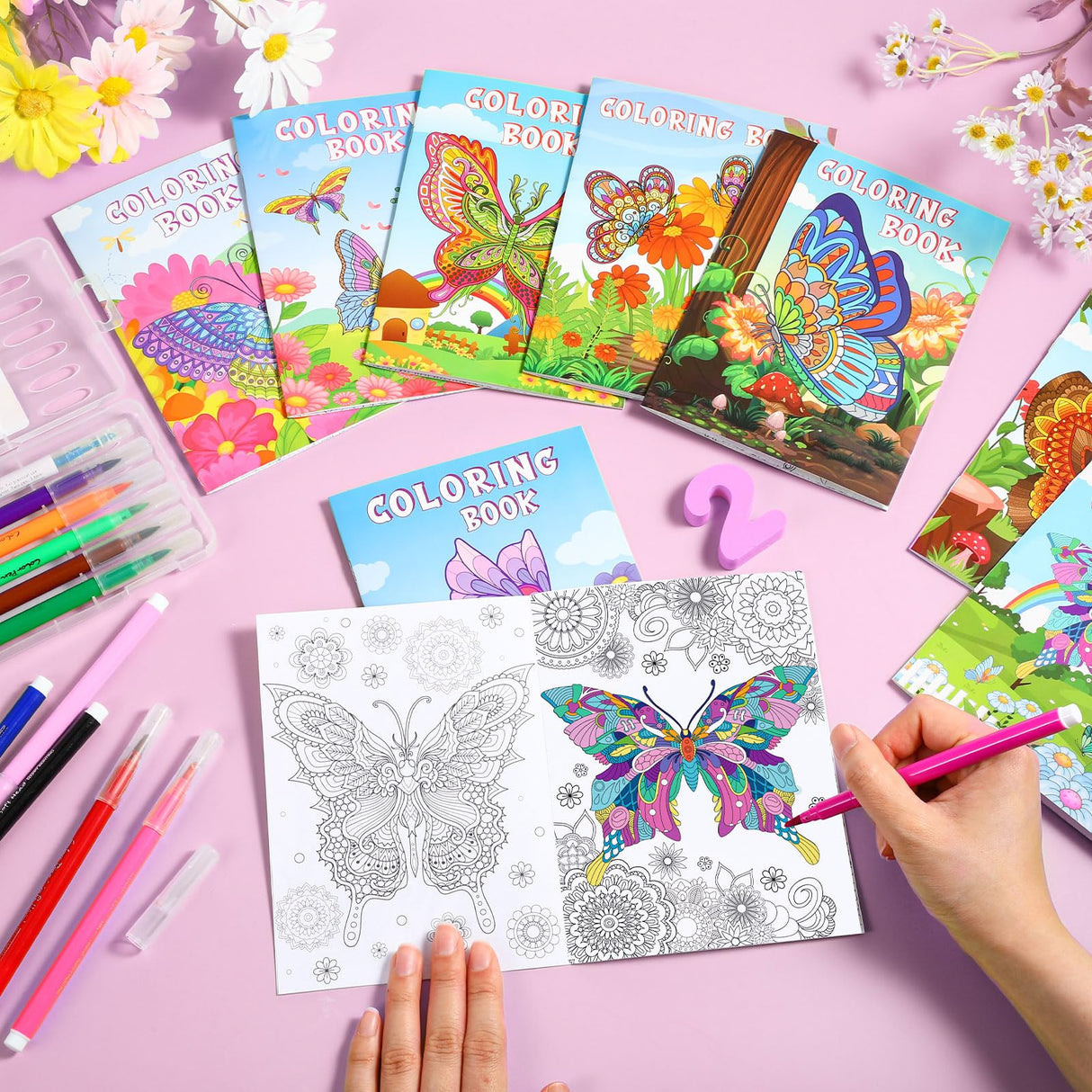 Pasimy 24 Pcs Butterfly Coloring Books Bulk Kids Adults Mini Coloring Book Small Mandala Butterfly Party Favors Thanksgiving Classroom Activity for Holiday Birthday Gifts Bag Fillers Supplies Pasimy