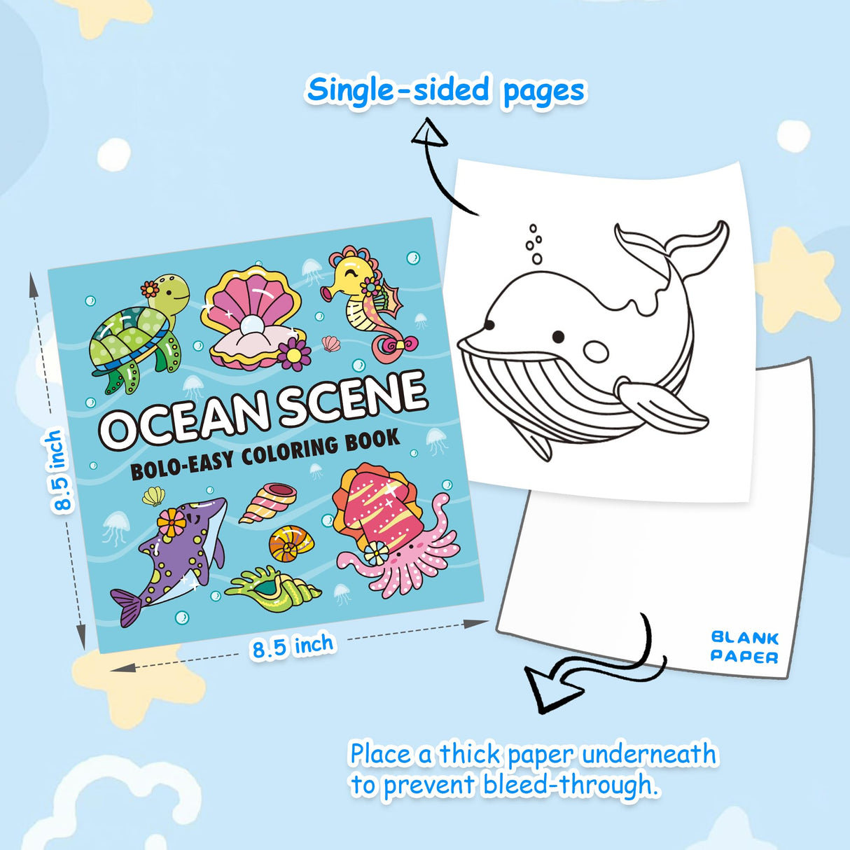 Ocean Scene: Coloring Book for Adults and Kids, Bold and Easy, Simple and Big Designs for Relaxation with Sea Animals Life (Thick Lined Bold & Easy Coloring) Tesitehi