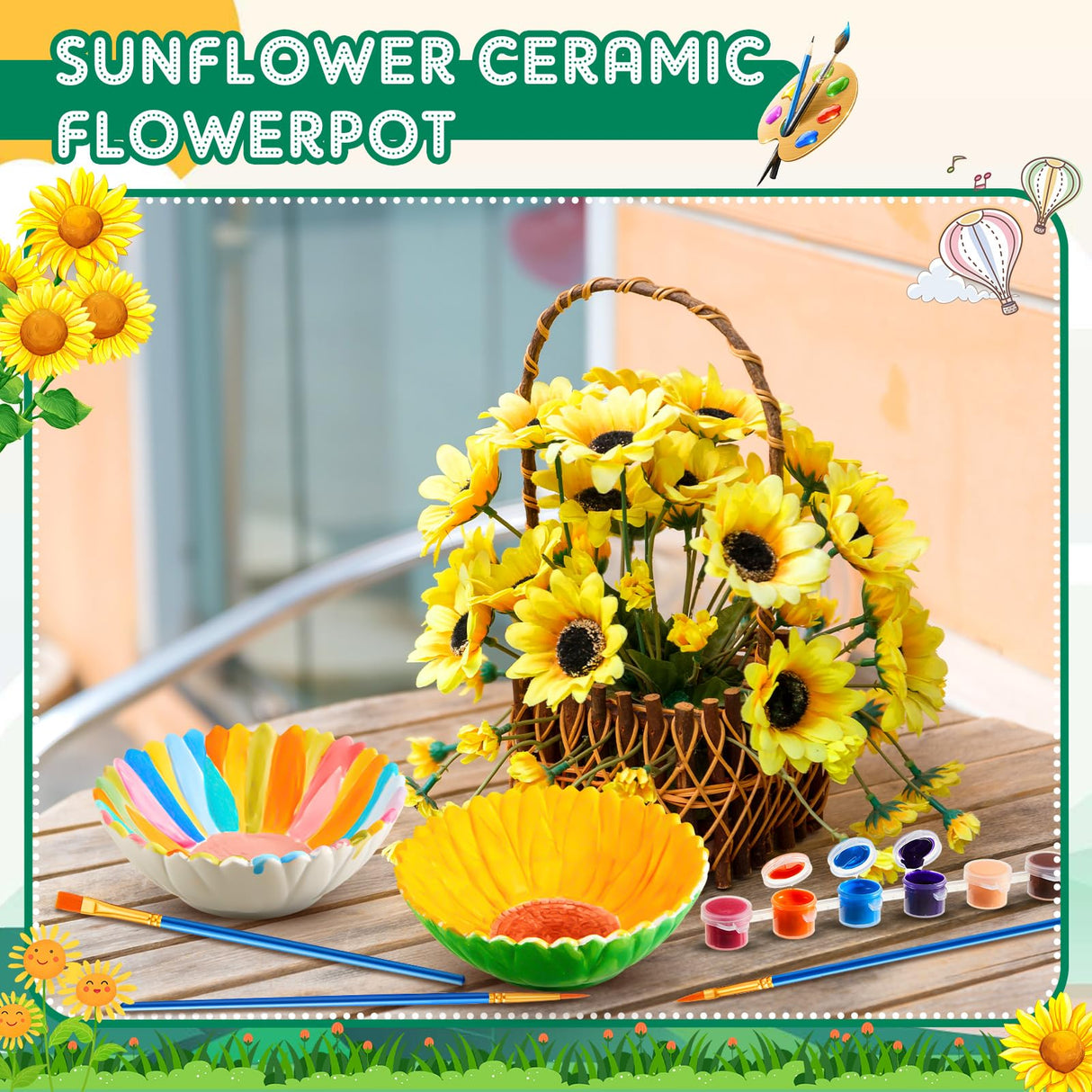 Trandraft 6 Set Paint Your Own Ceramic Sunflower Bowl Keepsake DIY Ceramics to Paint Paintable Ceramic Bowl Unpainted Ceramic Bisque Painting for Adult Craft Projects Trandraft