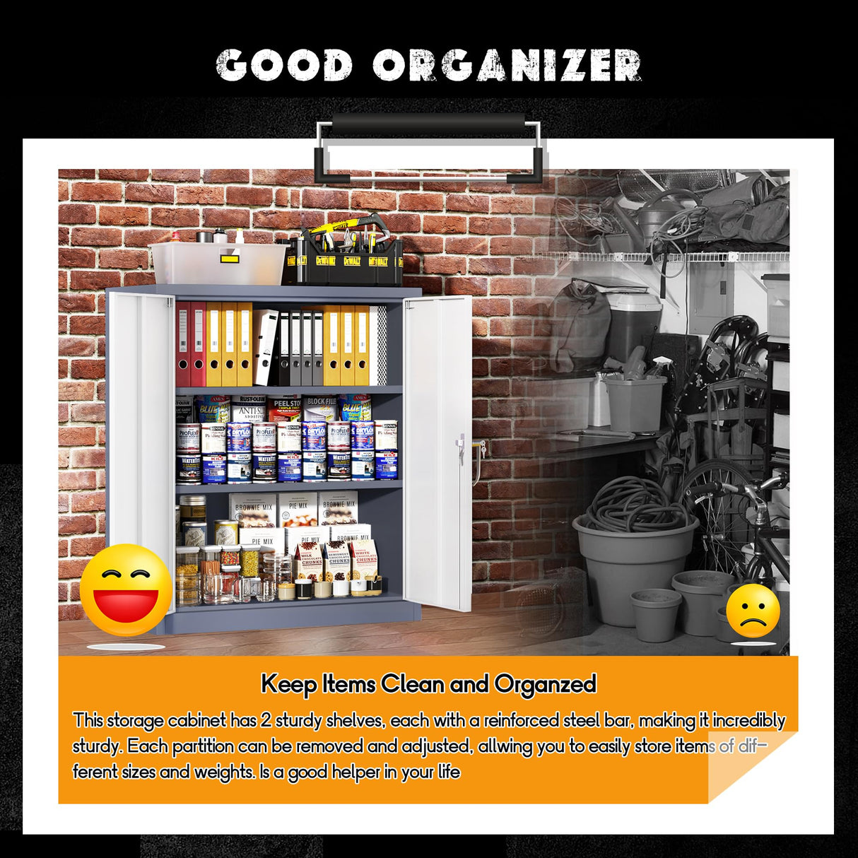 Greenvelly Metal Storage Cabinet, 42” Steel Locking Cabinet with Doors and Shelves, White Gray Metal Utility Cabinet Garage Cabinets, Lockable File Cabinet for Home Office, Garage, Kitchen, Shop Greenvelly