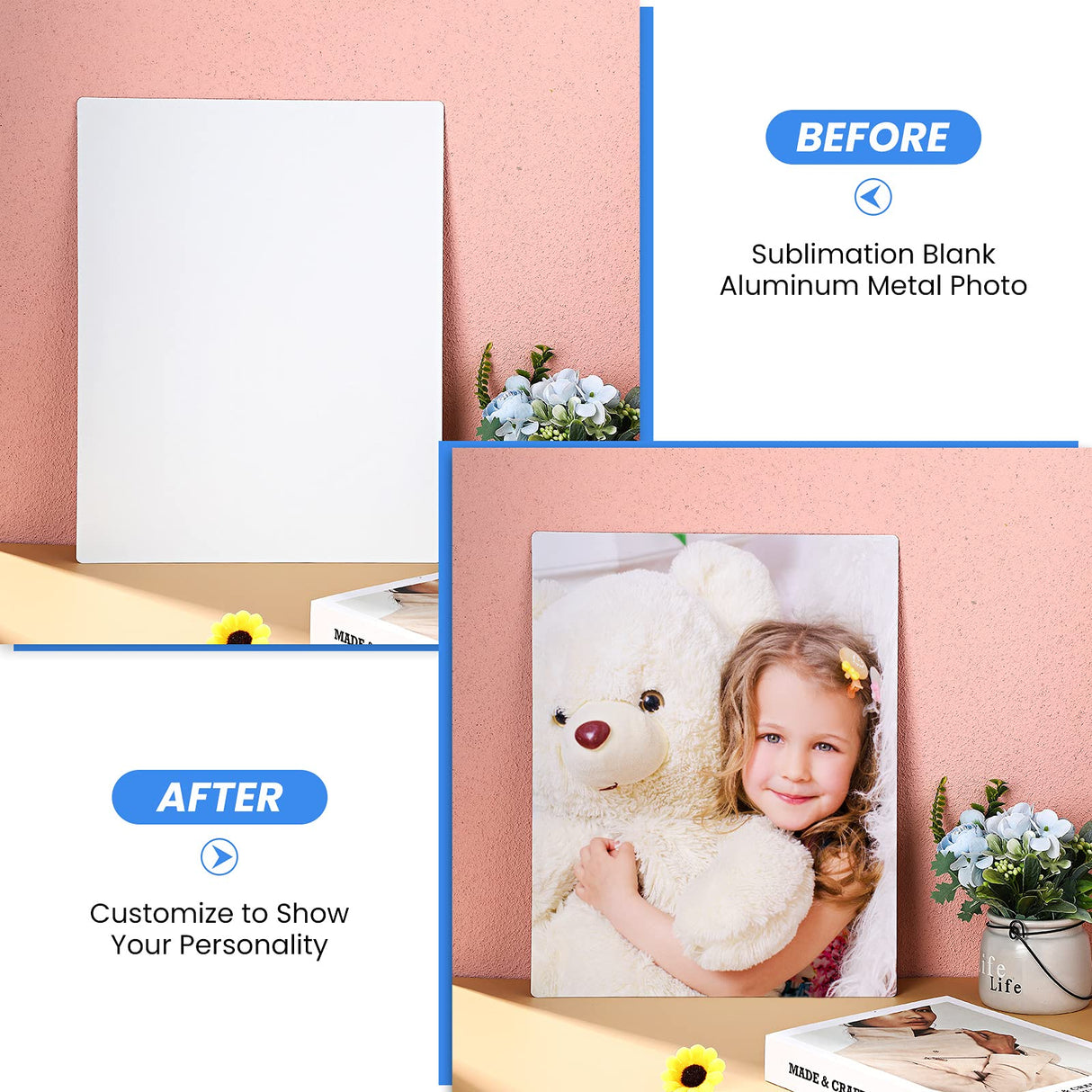 Sublimation Aluminum Blank Metal Photo Sign Blanks Wall Poster Frame Custom Pictures Wall Art for Bedroom Living Room Wedding Baby Pet Family Picture Framed Wall Decor, 11 x 14 Inch, White (4 Pieces) Ferraycle