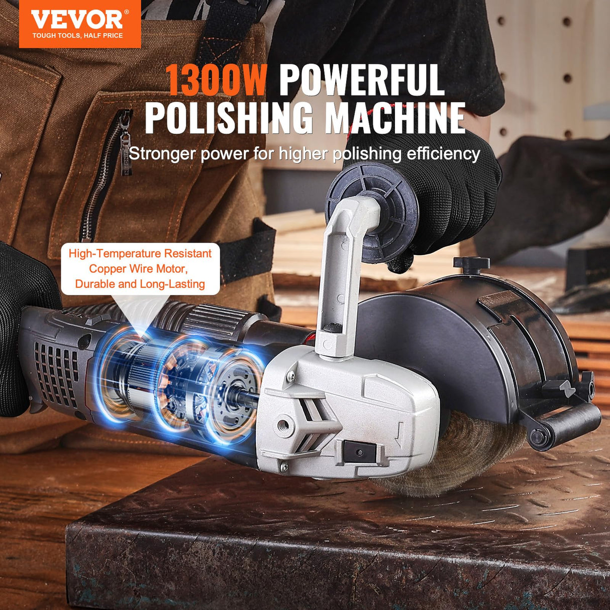 VEVOR Burnishing Polishing Machine, 1300W 6 Variable Speed Surface Conditioning Tool, Handheld Electric Metal Burnishing Machine with Steel Wire Burnishing Wheel for Stainless Steel, Wood VEVOR