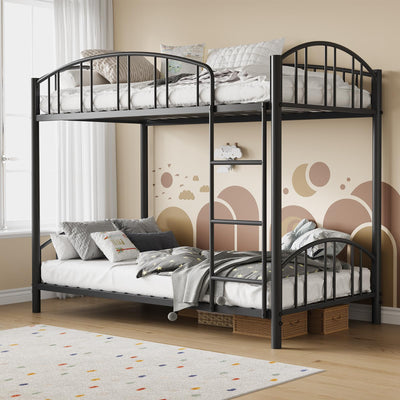 Garvee Bunk Bed Twin Over Twin with Ladder and Arched Guardrail, Heavy Duty Bunkbeds Frame with Sturdy Steel Slats Support for Kids Boys Girls, Space-Saving, No Box Spring Needed, Black