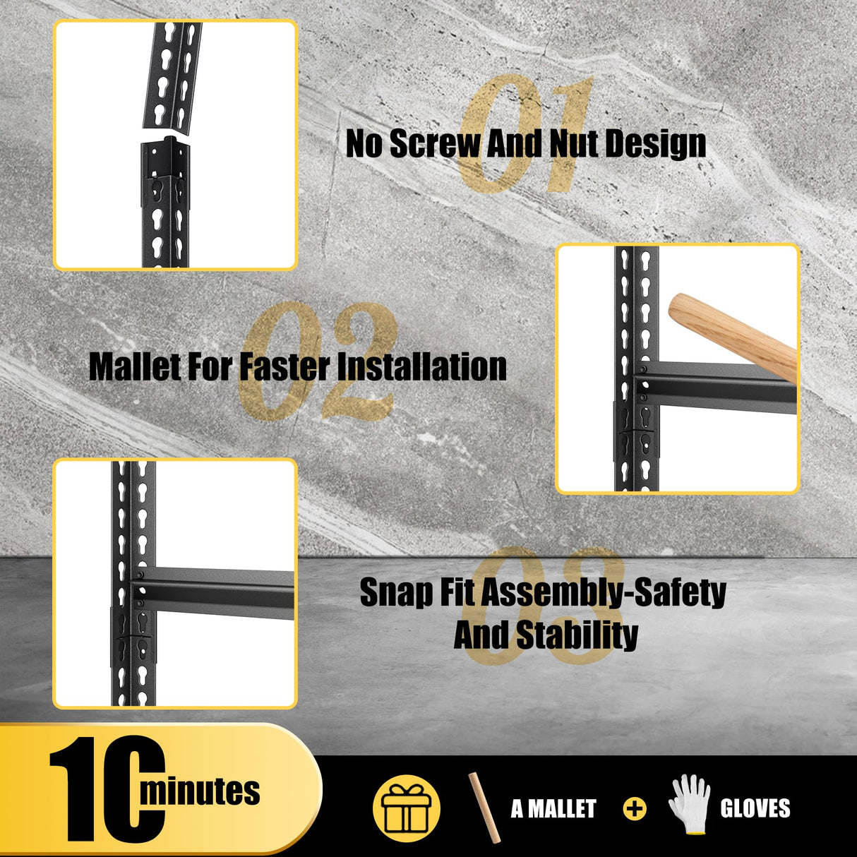 SDXYSTCE 48" W Garage Shelving Heavy Duty, 1500LBS Loads Shelving Units and Storage Racks, 3-Tier Metal Garage Storage Shelves, Industrial Utility Shelf Heavy Duty,48" Wx16 Dx39 H, Black SDXYSTCE