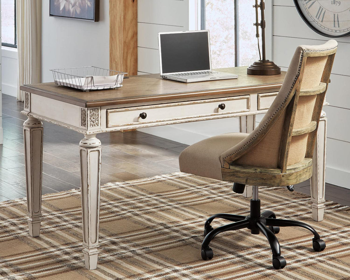 Signature Design by Ashley Realyn Farmhouse 60" Home Office Desk with USB Charging, Chipped White Signature Design by Ashley