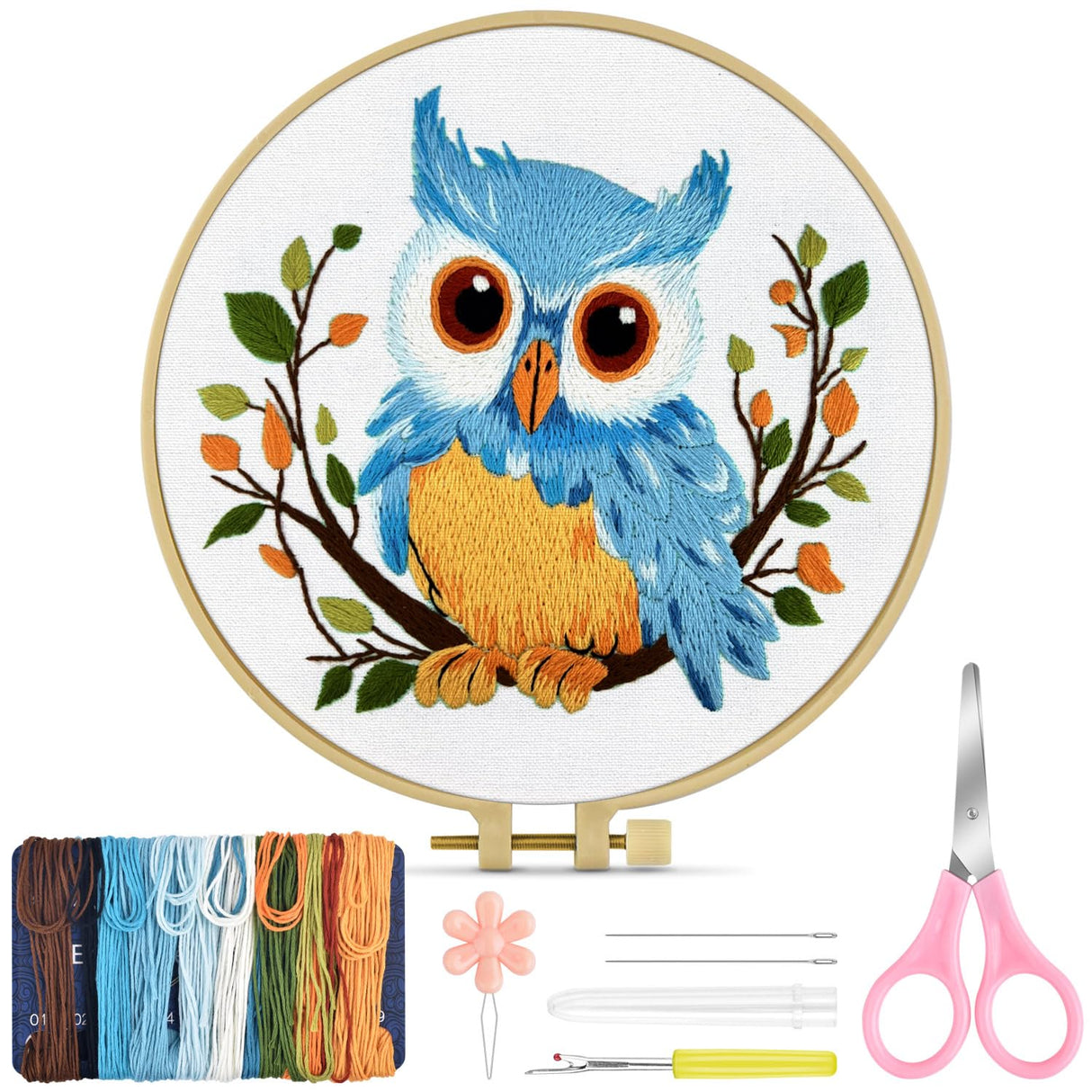 TINDTOP Embroidery Kit for Beginners Adult, Owl Embroidery Kit for Beginners Include Embroidery Cloth Hoops Threads for Craft Lover Hand Stitch with Embroidery Skill Techniques TINDTOP