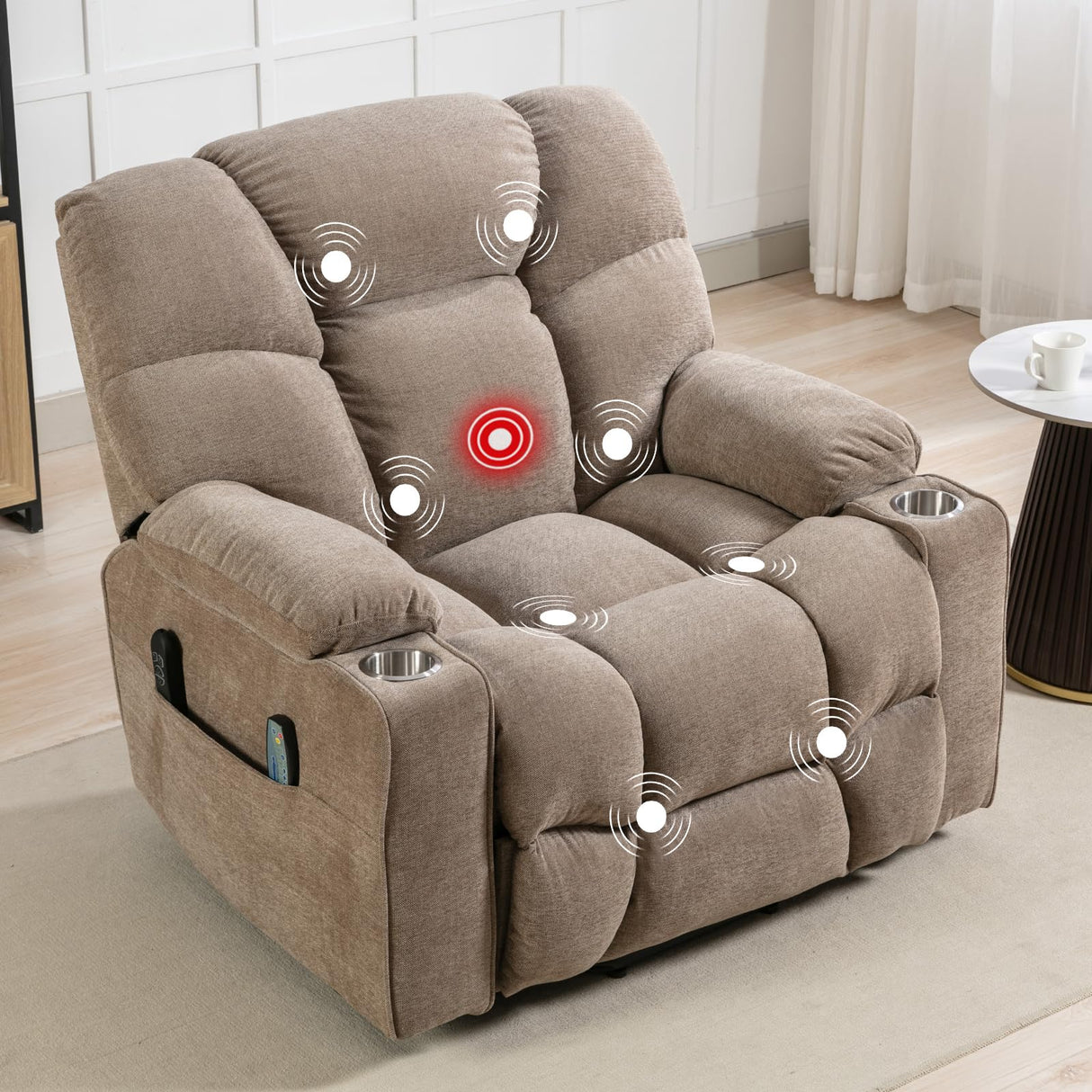 CANMOV Oversized Power Lift Recliner Chair for Elderly, Big and Tall Electric Recliner Chair with Massage and Heating, Dual Motor Heavy Duty Lift Recliner with USB Port, Cup Holders, Pockets, Brown CANMOV