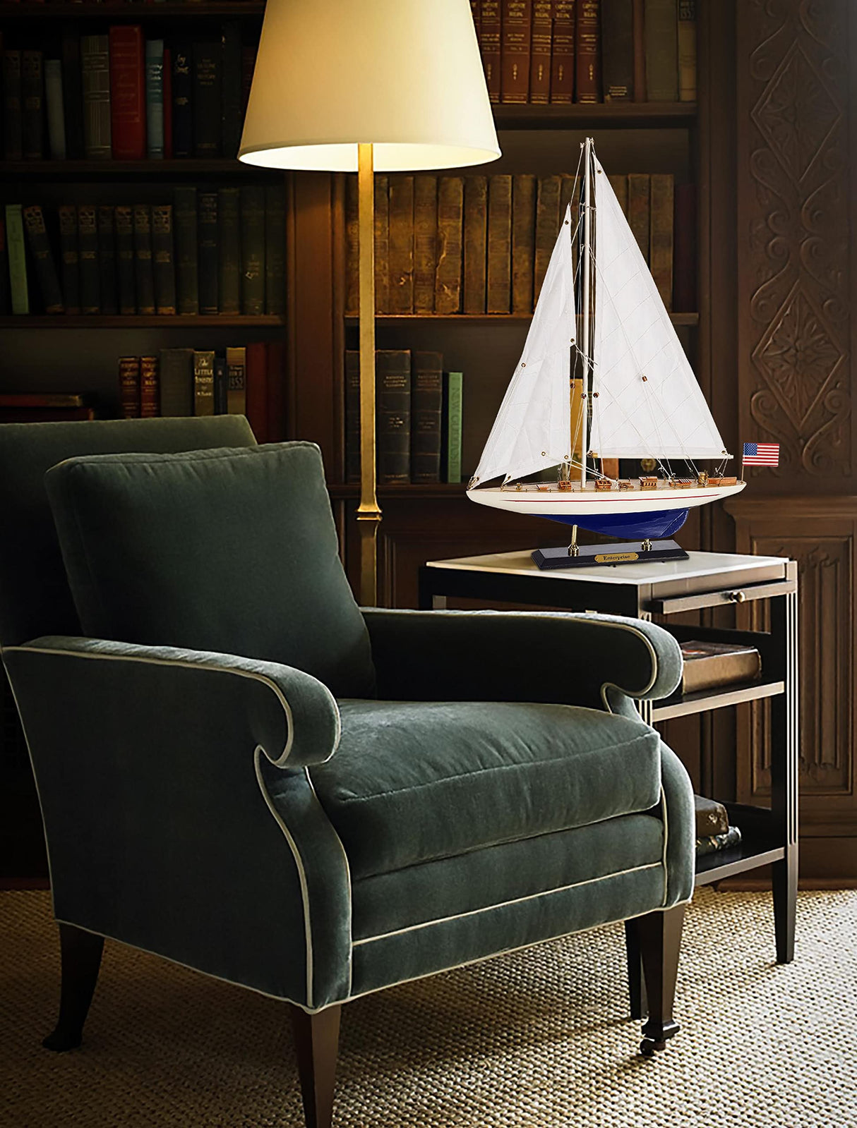 SAILINGSTORY Wooden Sailboat Model Ship Sailboat Decor Yacht Enterprise 1/100 Scale 1930 America's Cup Replica HOME DECOR SAILINGSTORY