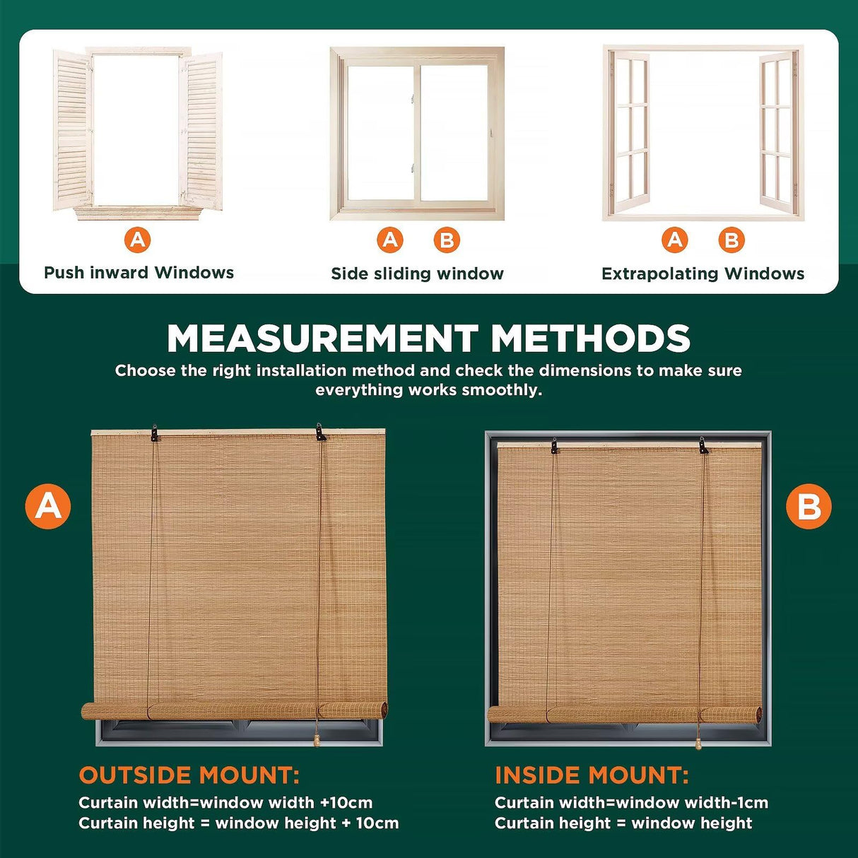 Bamboo Blinds for Interior Windows, Easy to Install Bamboo Shades for Indoor Windows, Custom Roller Shades for Indoor Window and Outdoor Patio, 23" W x 48" H BAYUE