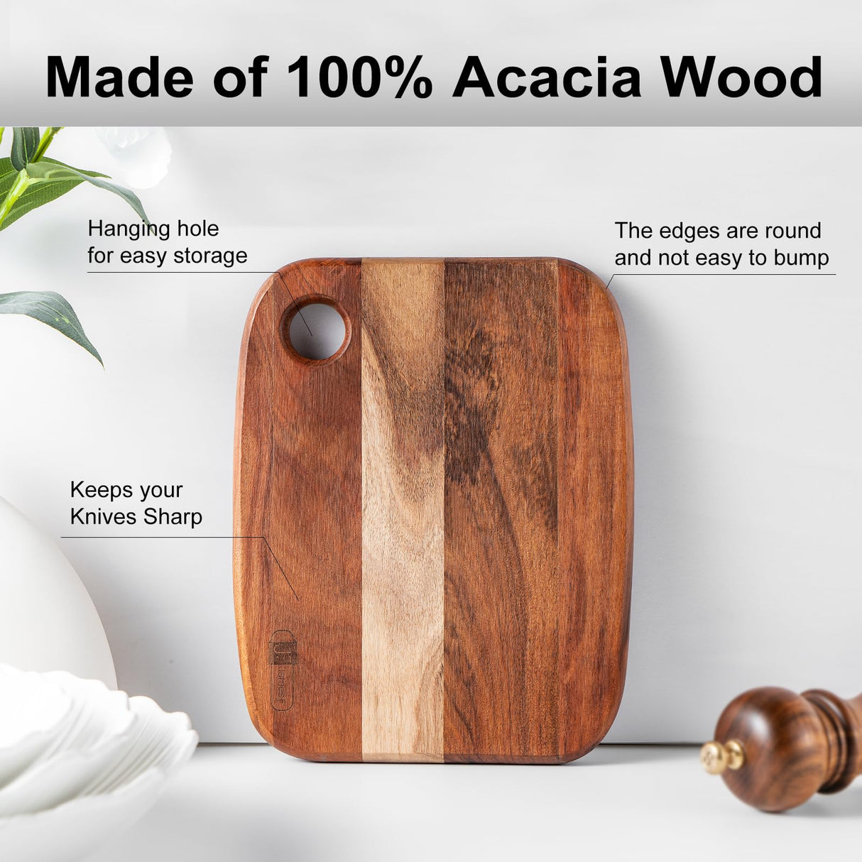 Acacia Wooden Cutting Board,JF JAMES.F Heavy Duty Wood Chopping Boards with Hang Hole, Thick Reversible Cutting Boards Serving Tray for Kitchen, Meat JF JAMES.F