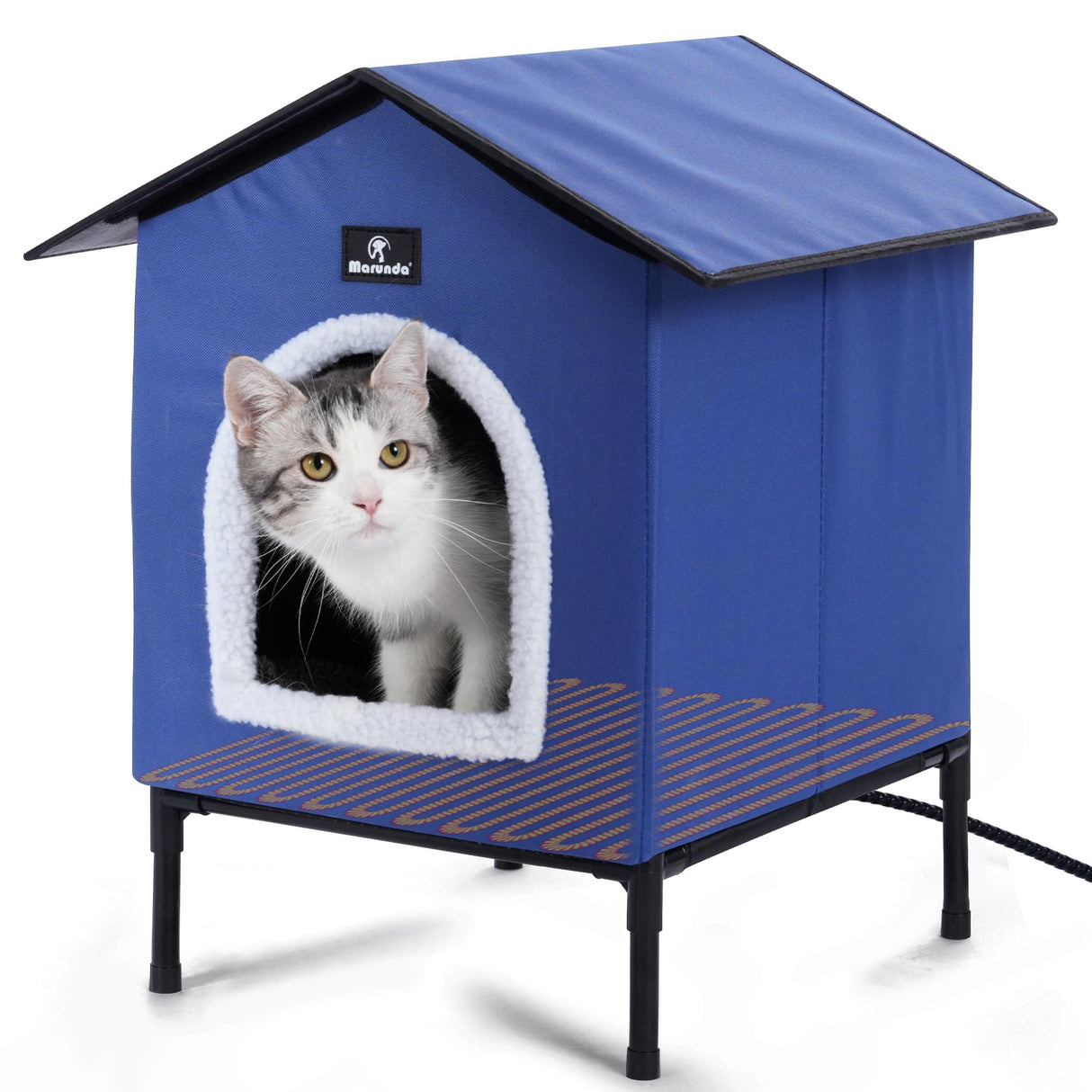MARUNDA Heated Cat Houses for Outdoor Cats in Winter, Heated cat House for Indoor and Kitty Shelter for Your Pet to Stay Warm and Cozy,Easy to Assemble. (Dark Blue, Small) MARUNDA