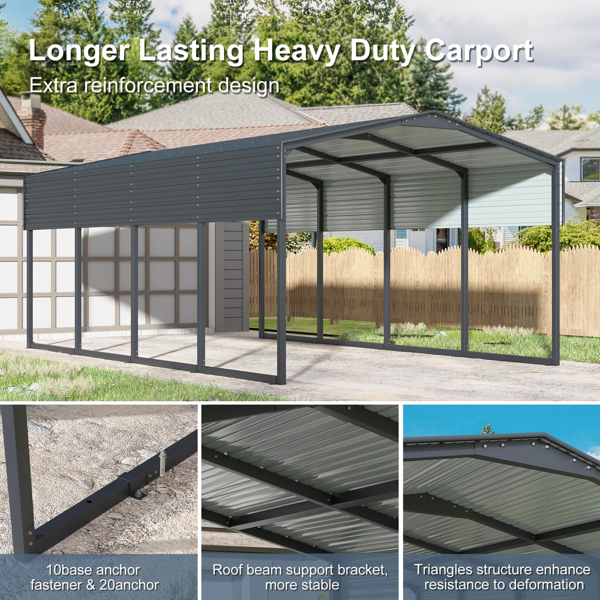 WELYAS 20×12 FT Heavy Duty Carport Canopy with Galvanized Steel Frame and Roof, All Metal Carport Garage, Car Shelter for Trucks, Boats, Tractors WELYAS
