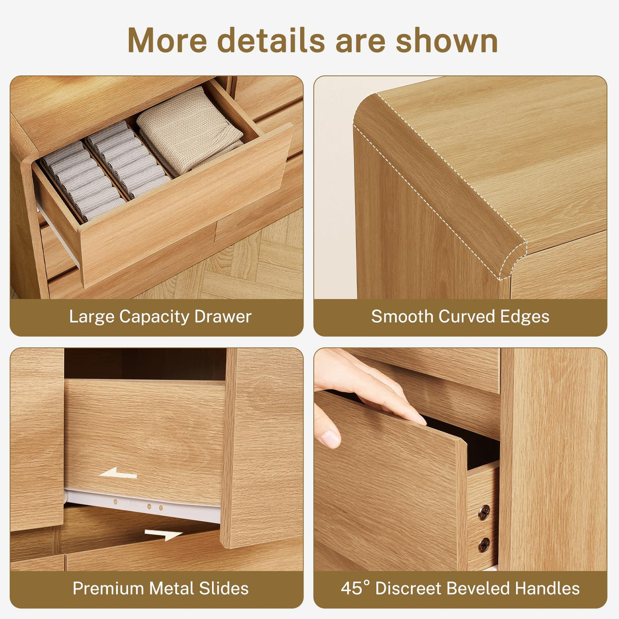 TEENFON 9 Drawer Dresser for Bedroom, 63" Wide Dressers & Chest of Drawers with Curved Profile Design, Wood Closet Storage Dressers Organizer for Bedroom, Living Room, Natural TEENFON