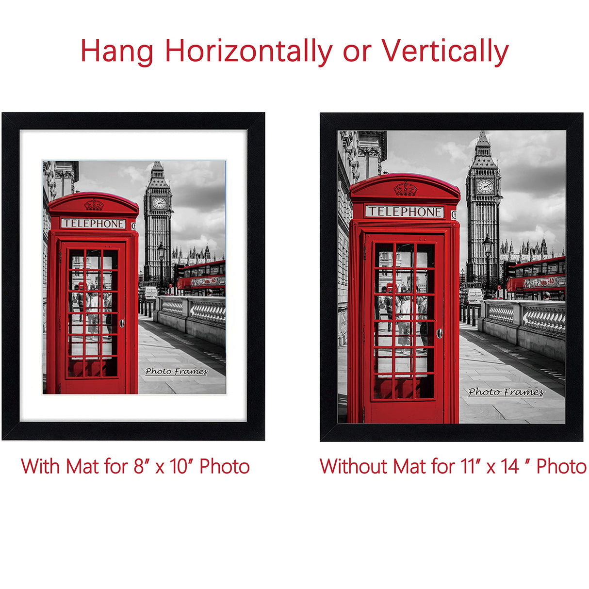 PEALSN 11x14 Picture Frame Set of 6, Display Pictures 8x10 with Mat or 11x14 Without Mat for Wall Mounting or Table Top, Photo Frames Collage for Wall Decor, Black Woodgrain. PEALSN