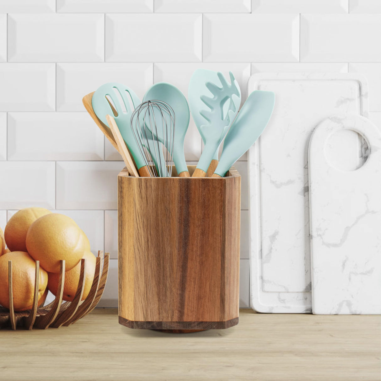 RedCall Acacia Wood Utensil Holder, 360° Rotating Large Cooking Utensil Organizer, Kitchen Tool Storage for Countertop,Spoon Spatula Holder for Kitchen Counter,Farmhouse Kitchen Decor RedCall