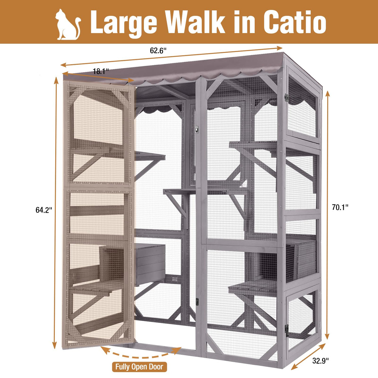 Catio Outdoor Cat Enclosure, Large Catio Walk-in Cat House Wooden Catio with Window Access for Patio, 5-Tier Cat Playpen Suumerpety