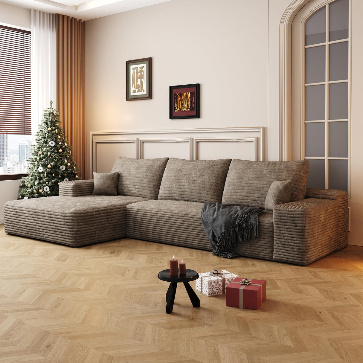 AUGOP 108" Sectional Couches for Living Room Modern Modular Sofa with L-Shape Couchs Upholstered Boneless Couch Deep Seat Sectional Couch with Chaise (Camel, Left Facing Chaise+2Seaters) AUGOP