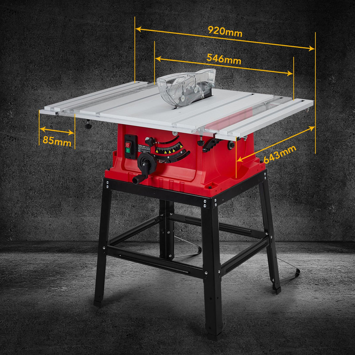 Table Saw, 10 Inch 15A Multifunctional Saw with Stand & Push Stick, 90° Cross Cut & 0-45° Bevel Cut, 5000RPM, Adjustable Blade Height for Woodworking Towallmark