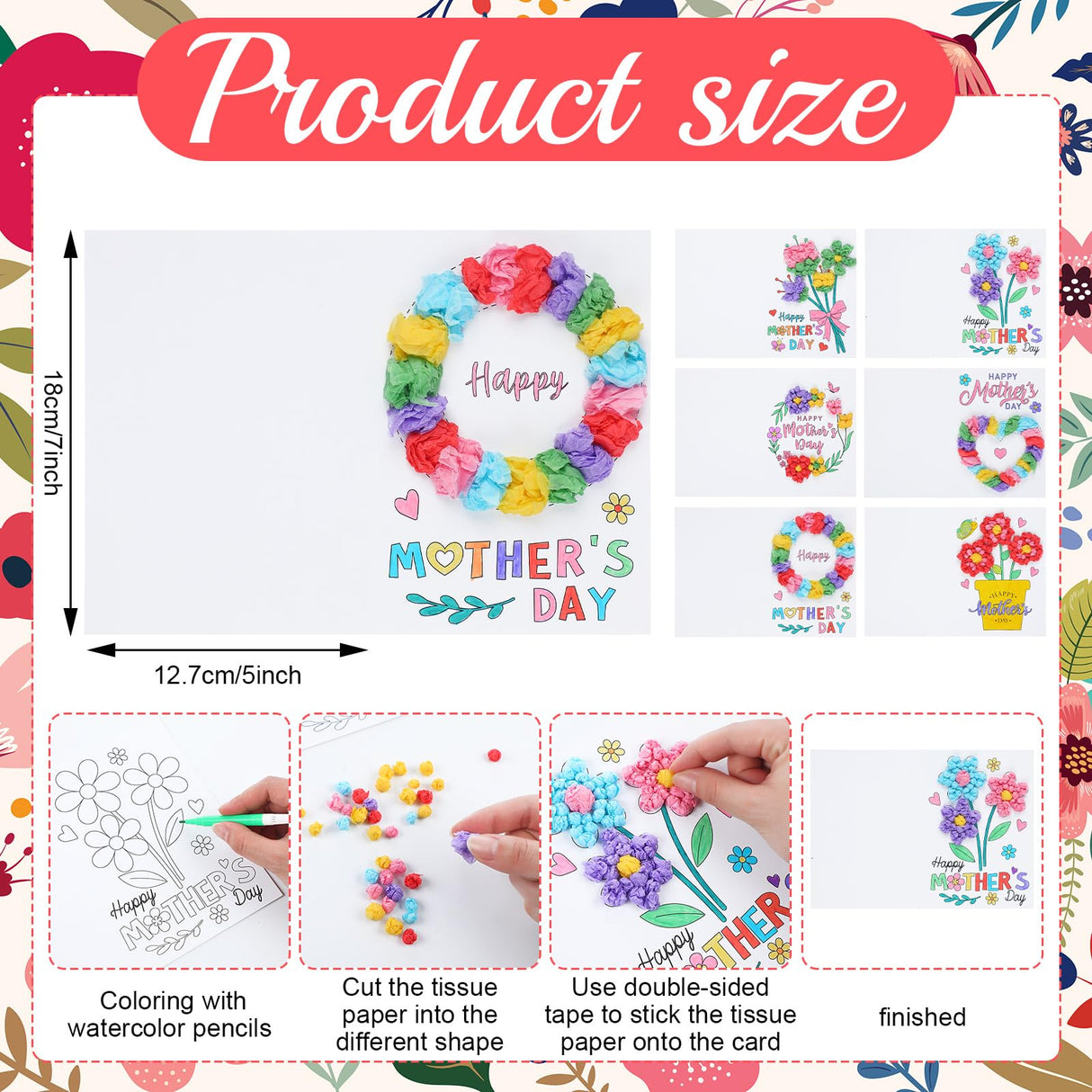 Motipuns 24 Sets Mother's Day Card Making Kits DIY Mothers Tissue Flower Paper Craft Make Your Own Mom Greeting Card Making Kit for Mother's Day Gift Party Decor Fun Home Activities Motipuns