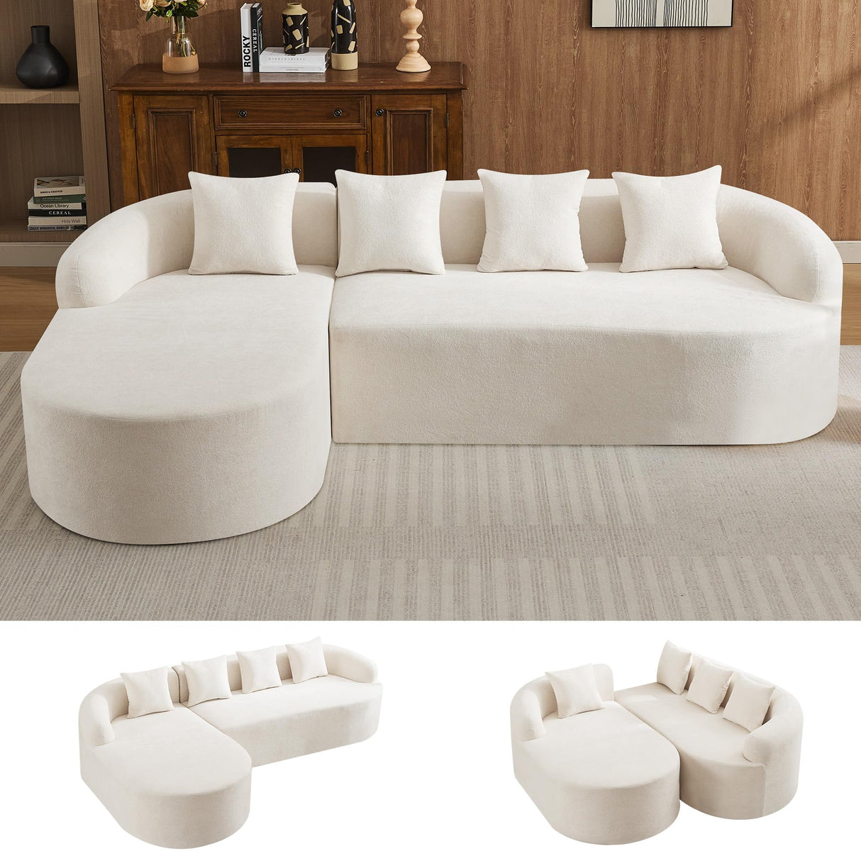 104.3" Boneless Curved Couch, l Shaped 4-Seater Cloud Couch with Deep Seat Chaise, Oversized Curved Sofa, Chenille Modular Sectional Couches for Living Room, No Assembly, Beige Abbrevi