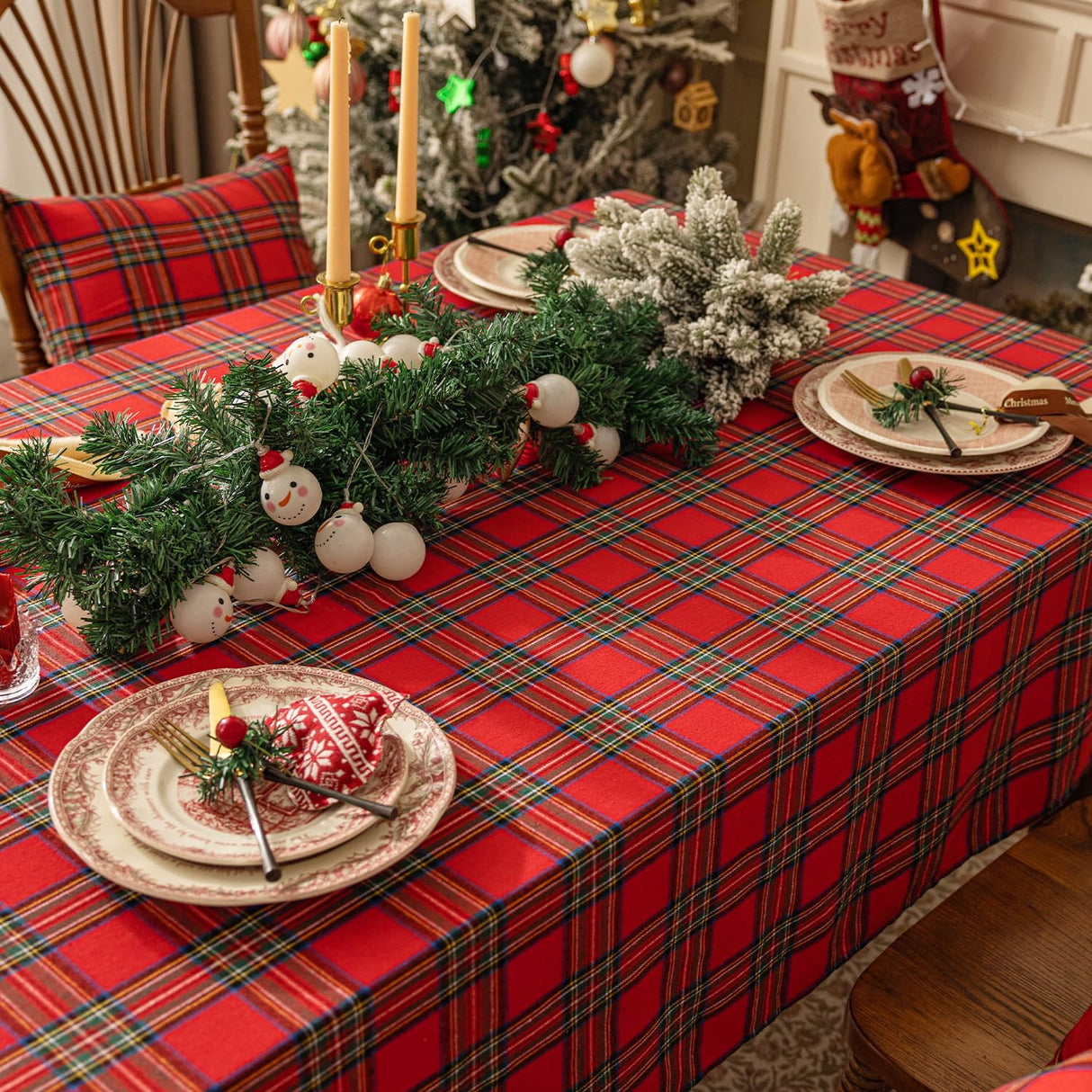 Softalker Christmas Checkered Tablecloth Rectangle - Red Buffalo Plaid Linen Cotton Gingham Xmas Table Cloths, Winter Farmhouse Table Decorations for Dining/Parties/Holiday, 54 x 80 Inch Softalker