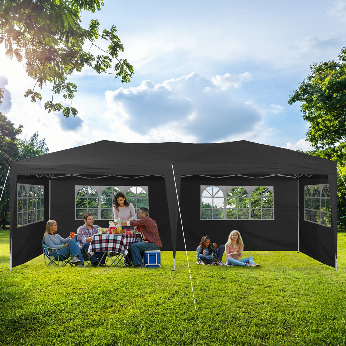 TUKAILAI 10' x 20' Pop Up Gazebo Marquee, Anti-UV Party Wedding Tent Event Shelters with 6 Removable Sidewalls & Carry Bag, Heavy Duty Instant Canopy for Outdoor Camping Garden Patio (Black) TUKAILAi